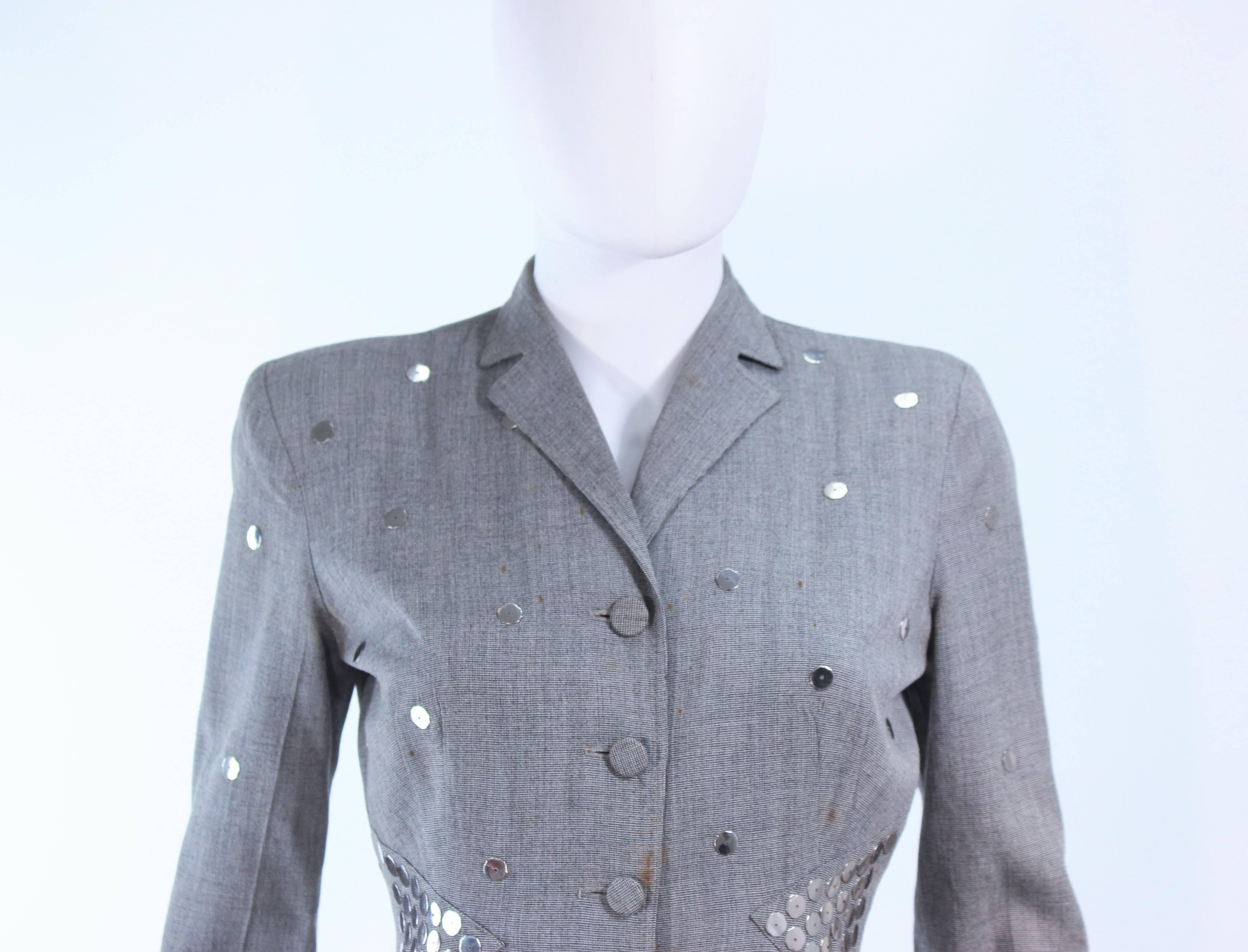 Gray KAY COLLIER Grey Wool Coat Dress with Sequin Applique Size 2 4 For Sale