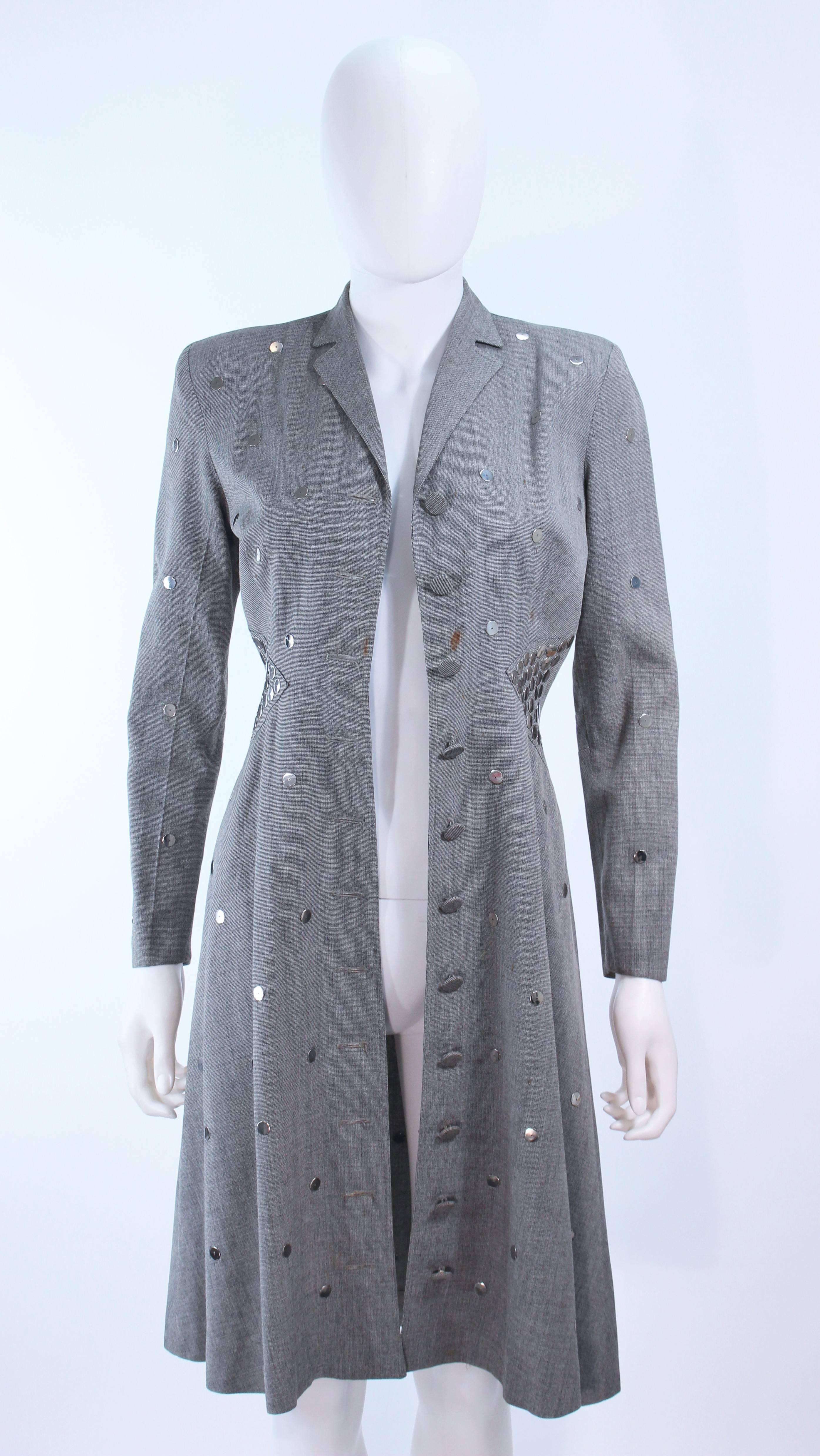 KAY COLLIER Grey Wool Coat Dress with Sequin Applique Size 2 4 For Sale 3