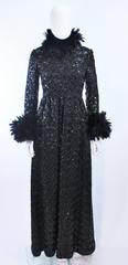 AMELIA GRAY Black Sequin Gown with Feather Trim Size 2 4