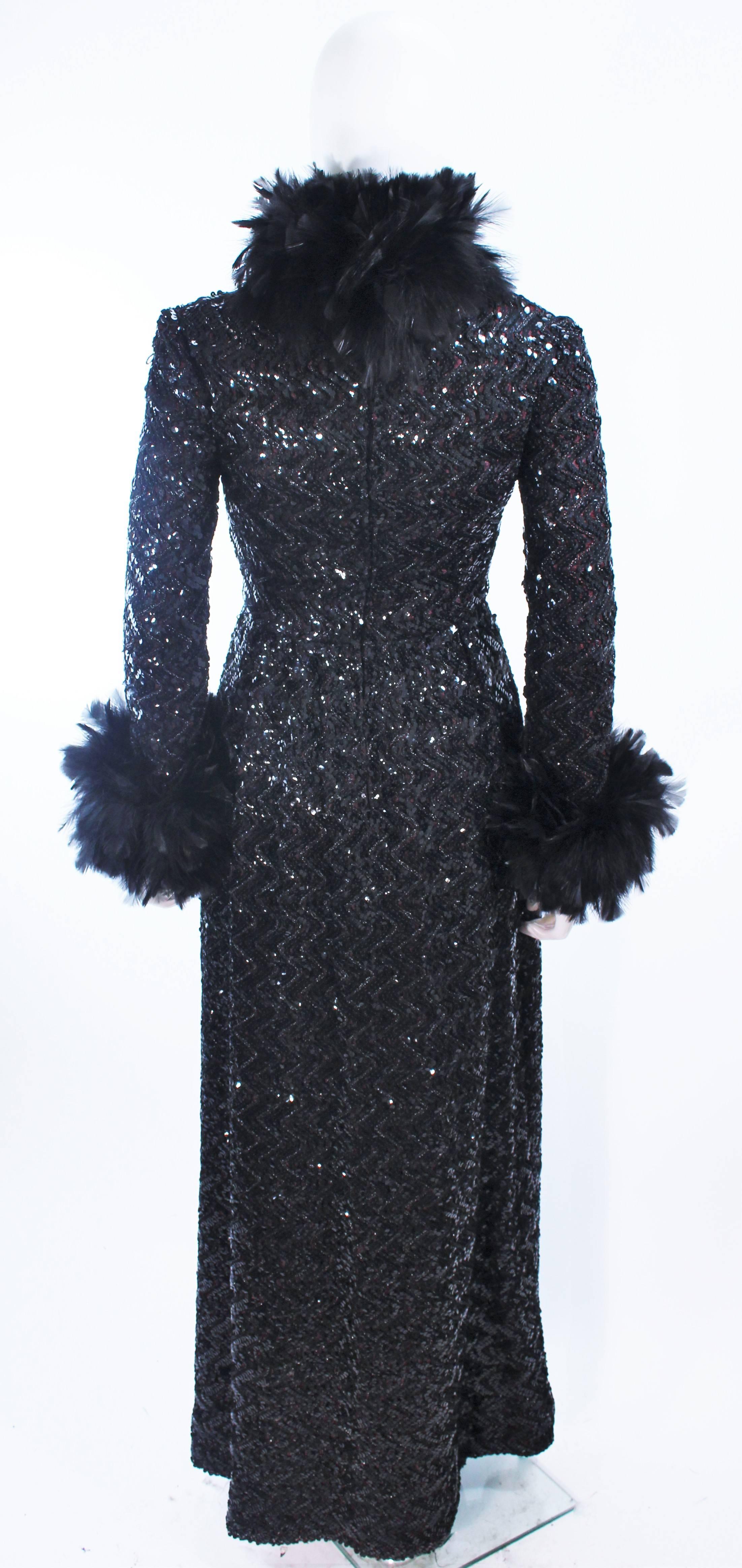 AMELIA GRAY Black Sequin Gown with Feather Trim Size 2 4 For Sale 2