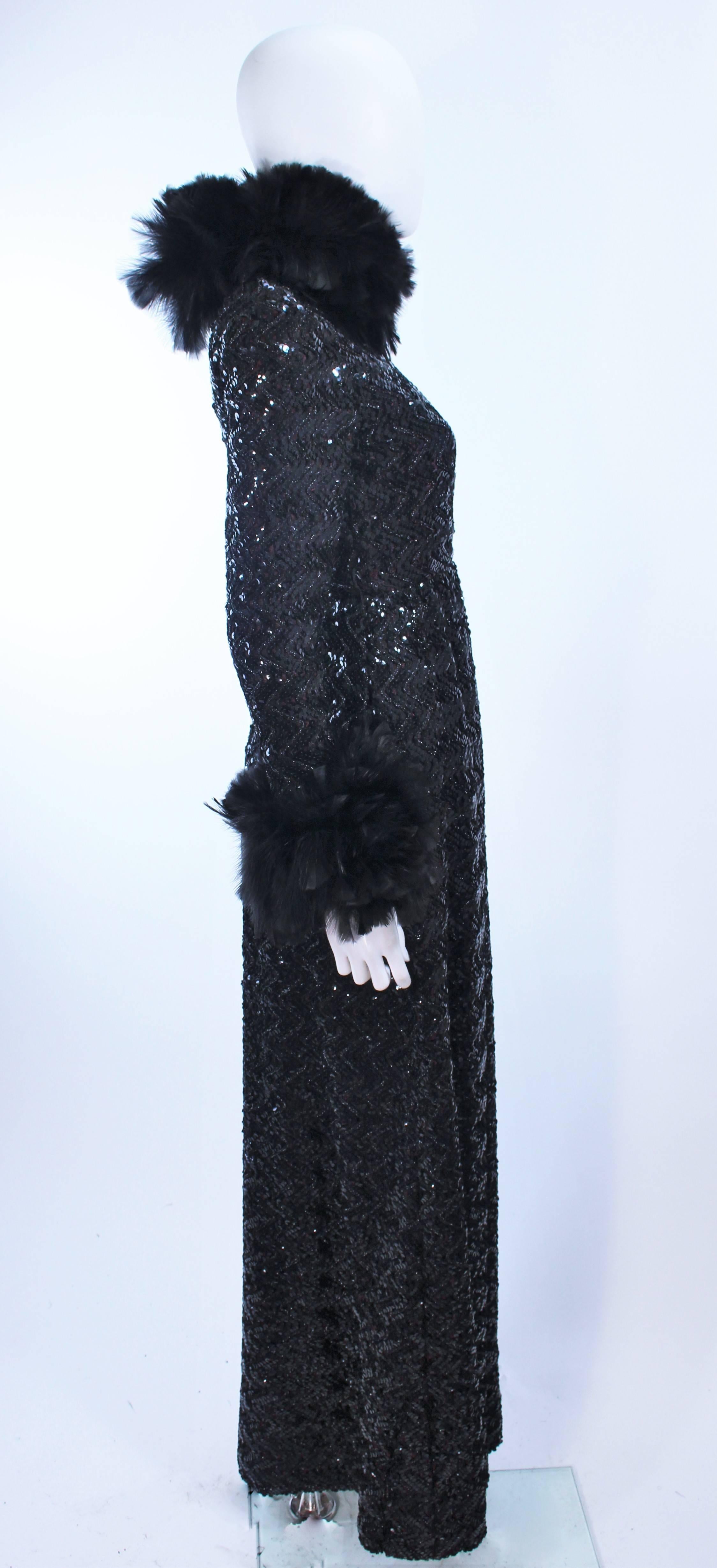 AMELIA GRAY Black Sequin Gown with Feather Trim Size 2 4 For Sale 1