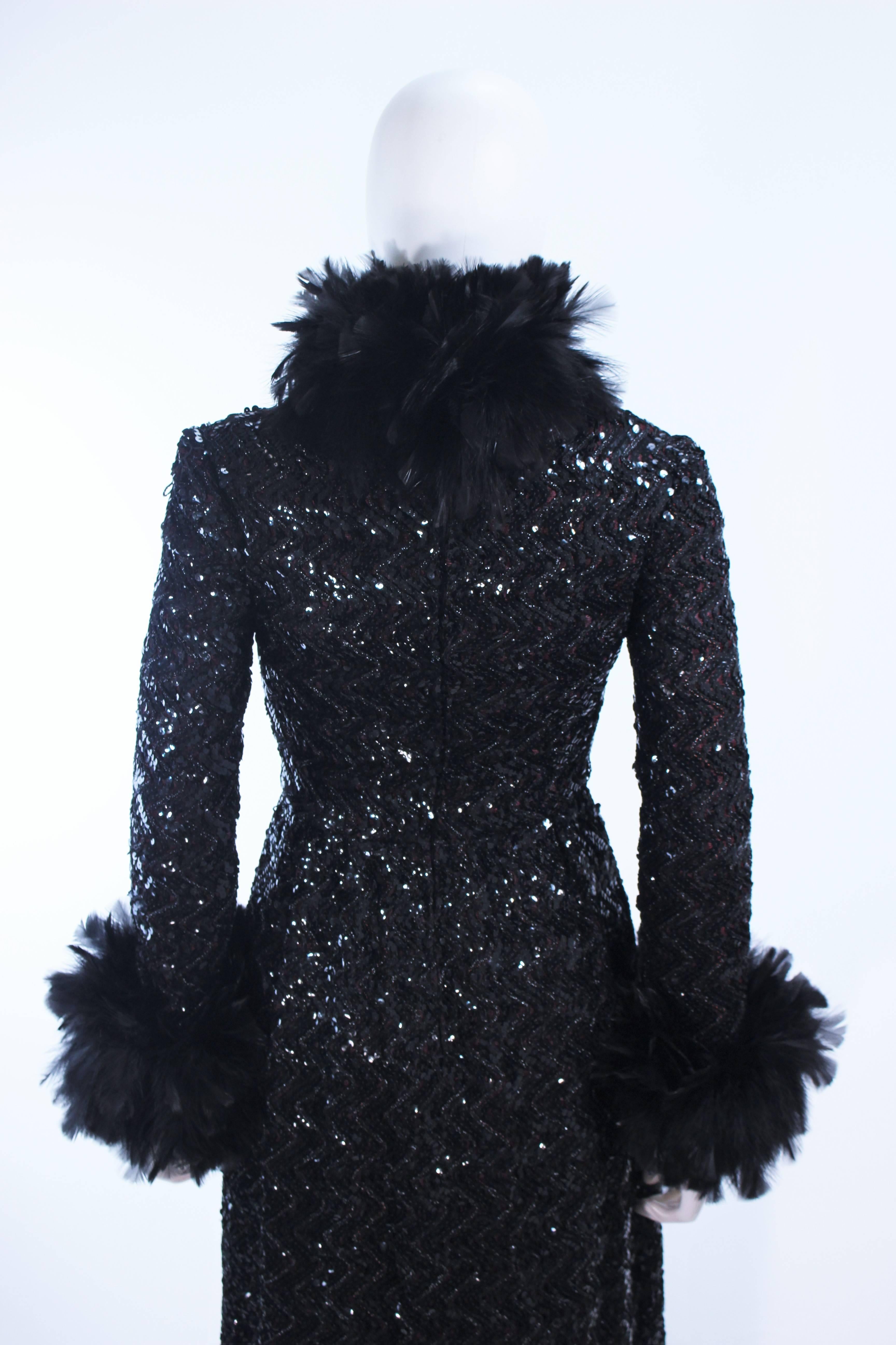 AMELIA GRAY Black Sequin Gown with Feather Trim Size 2 4 For Sale 3