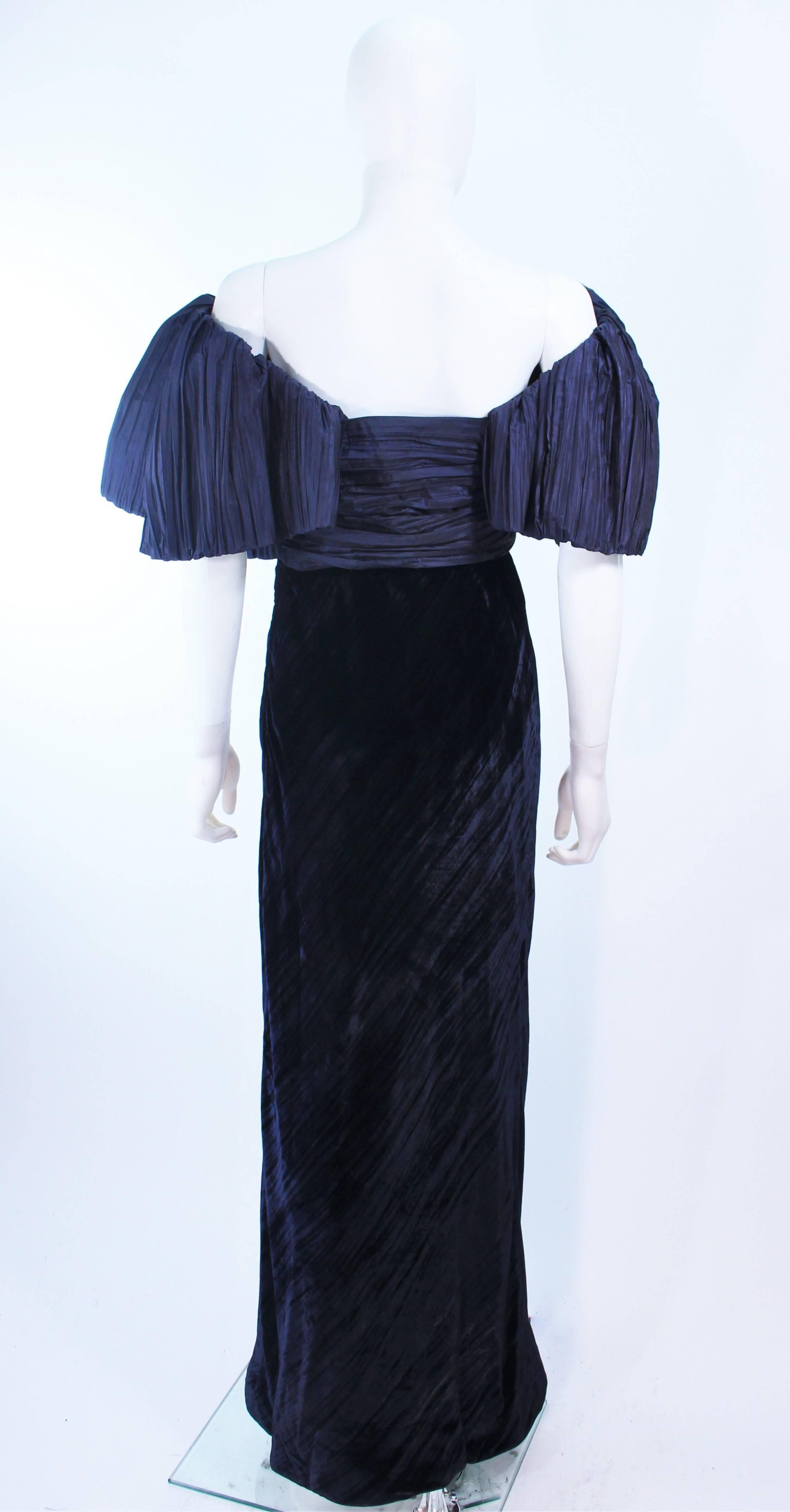 JACQUELINE DE RIBES Gown Navy Bias Velvet and Pleated Bodice Size 6 8 2