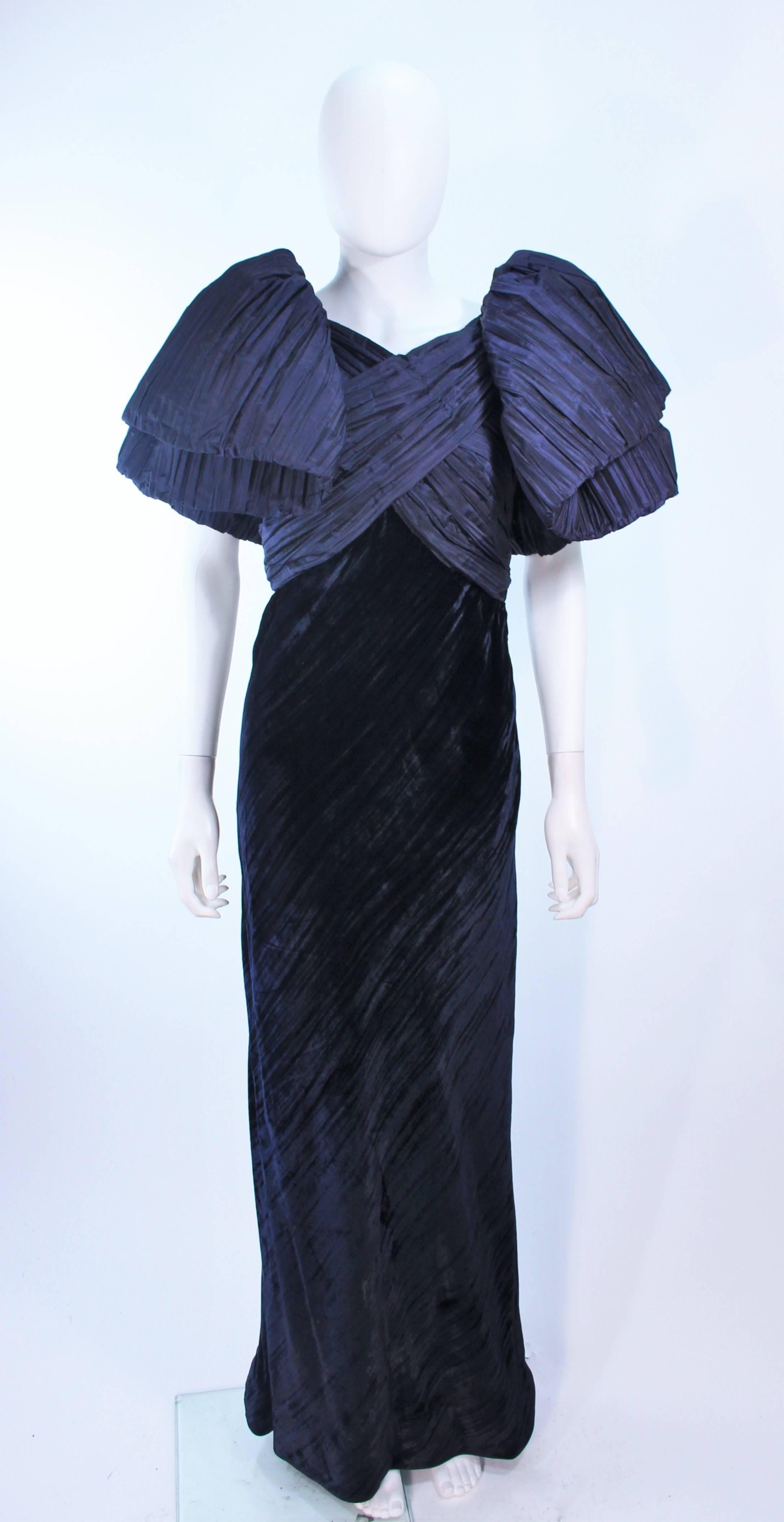 Women's JACQUELINE DE RIBES Gown Navy Bias Velvet and Pleated Bodice Size 6 8
