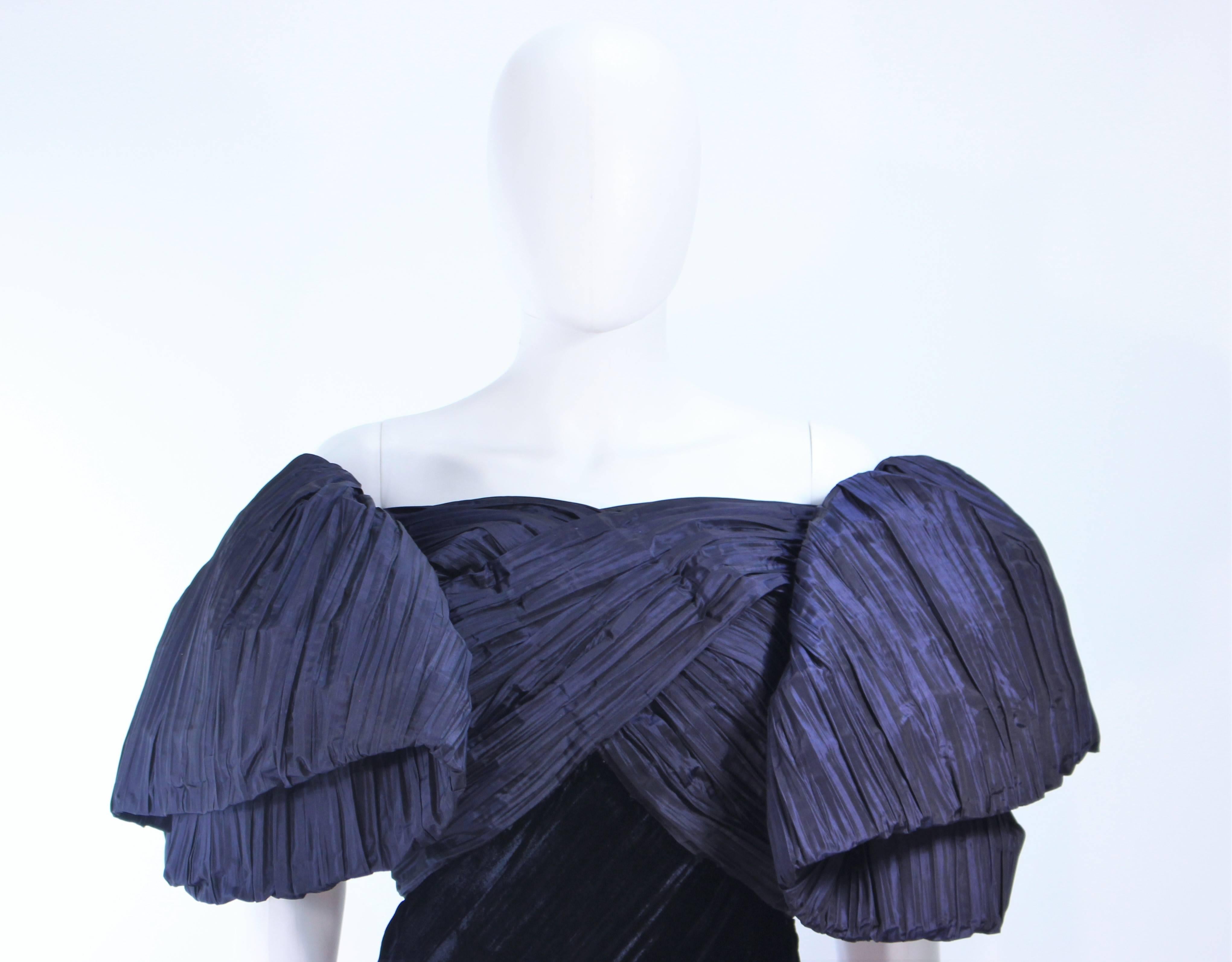Black JACQUELINE DE RIBES Gown Navy Bias Velvet and Pleated Bodice Size 6 8