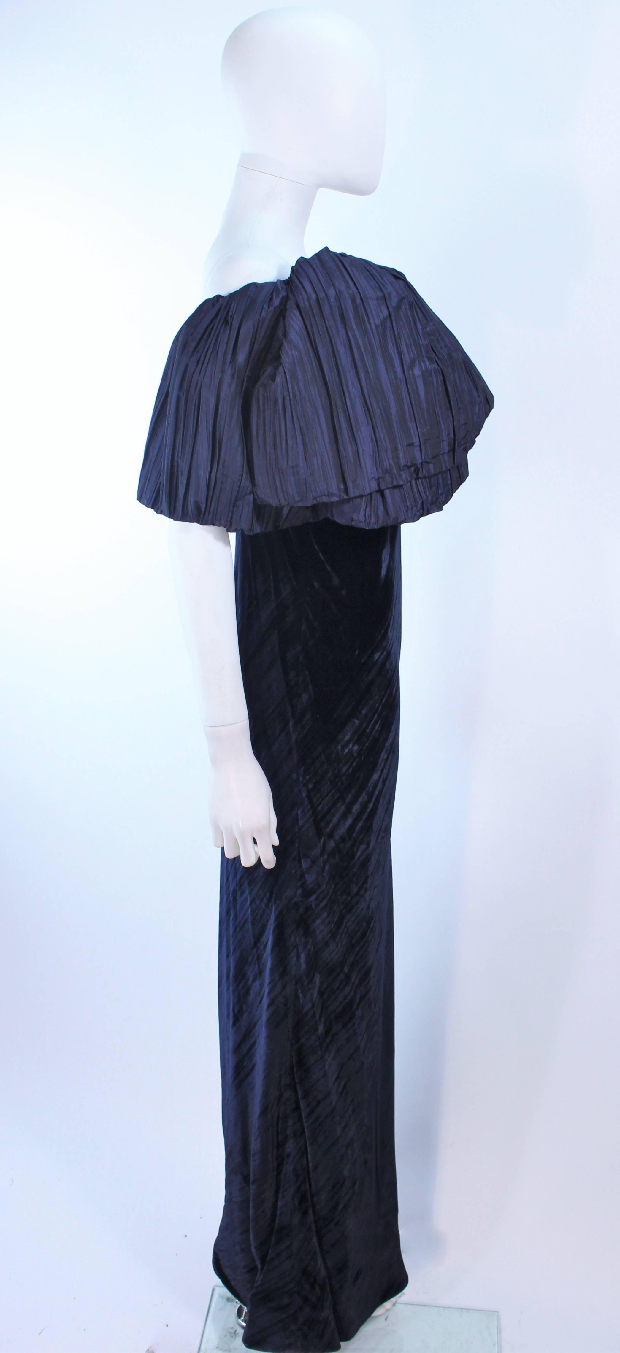 JACQUELINE DE RIBES Gown Navy Bias Velvet and Pleated Bodice Size 6 8 1