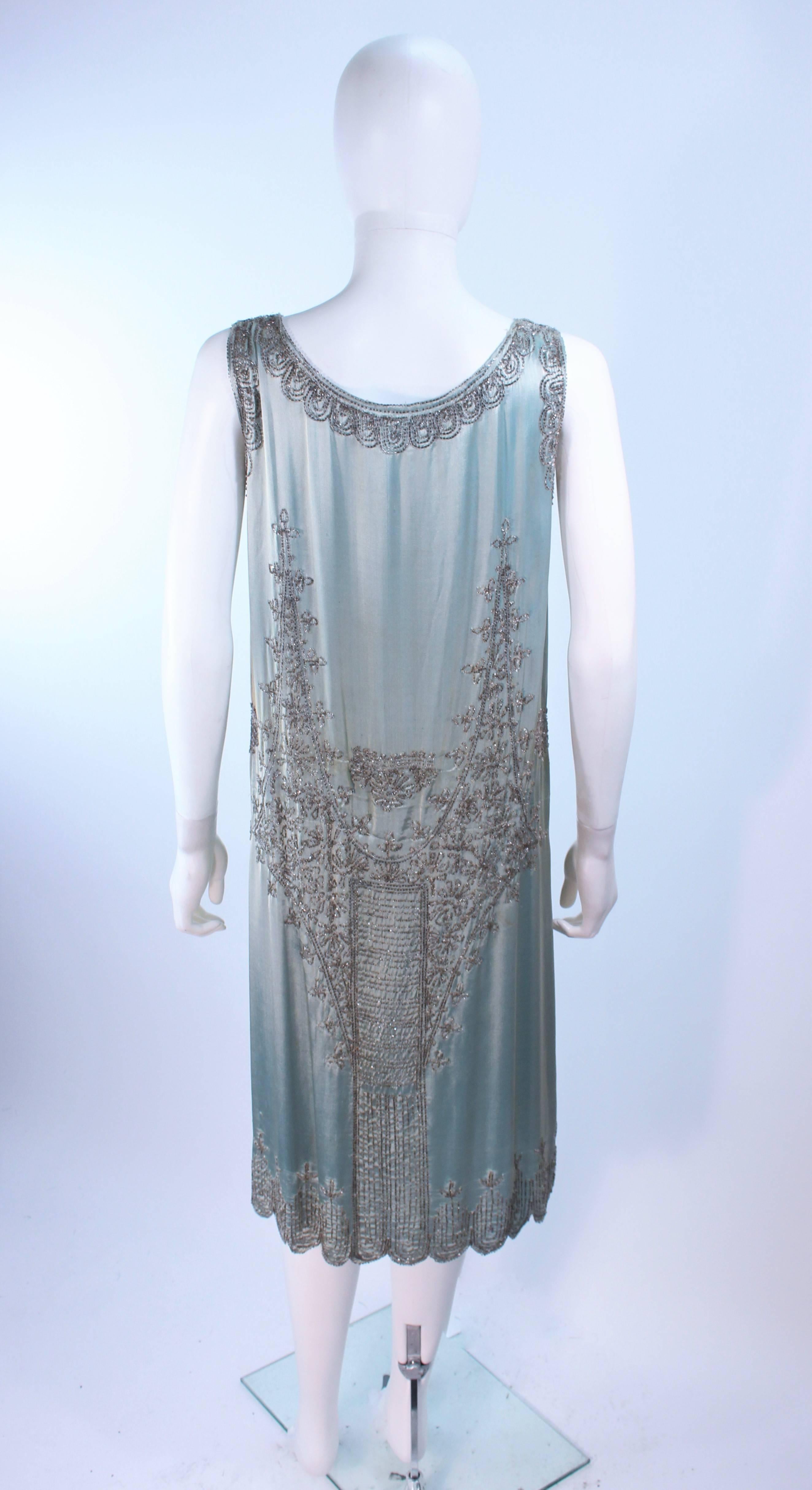 Vintage 1920's Aqua Silk Cocktail Dress with Hand Beaded Applique Size 2 4 6 2