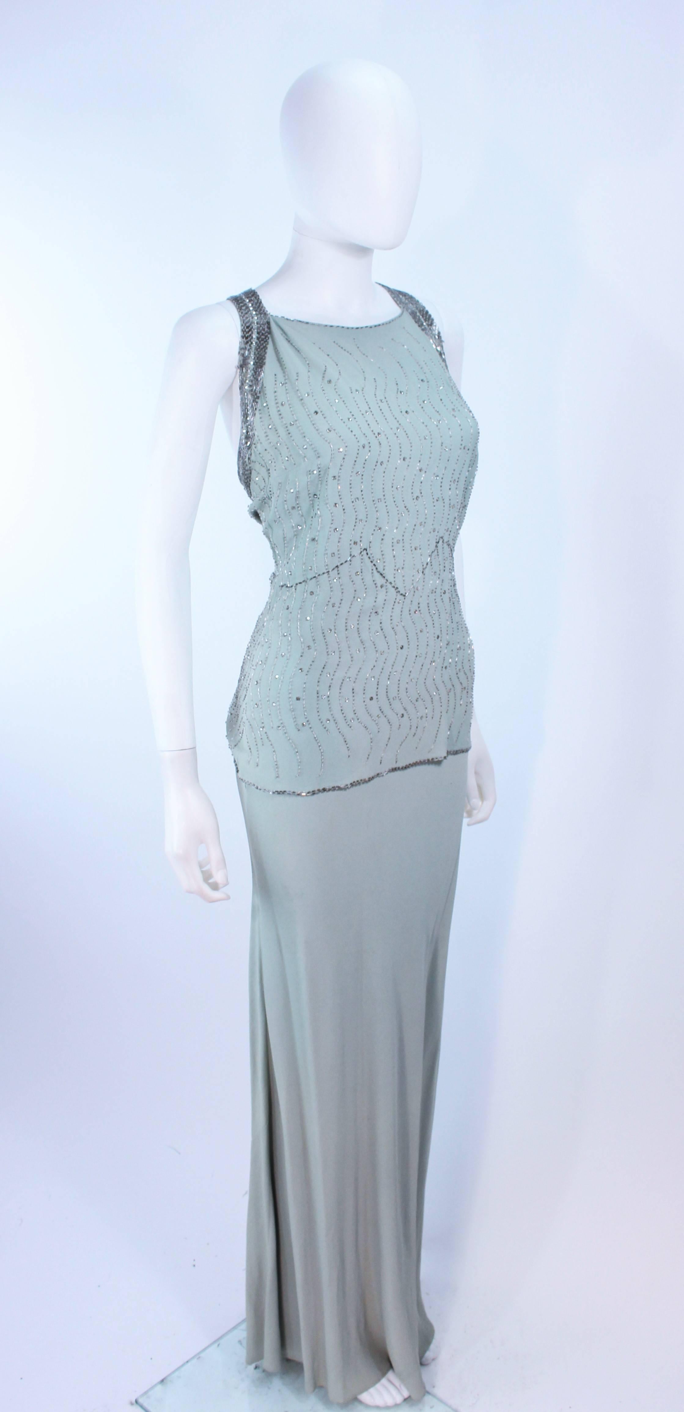 aqua metallic stripe cutout gown