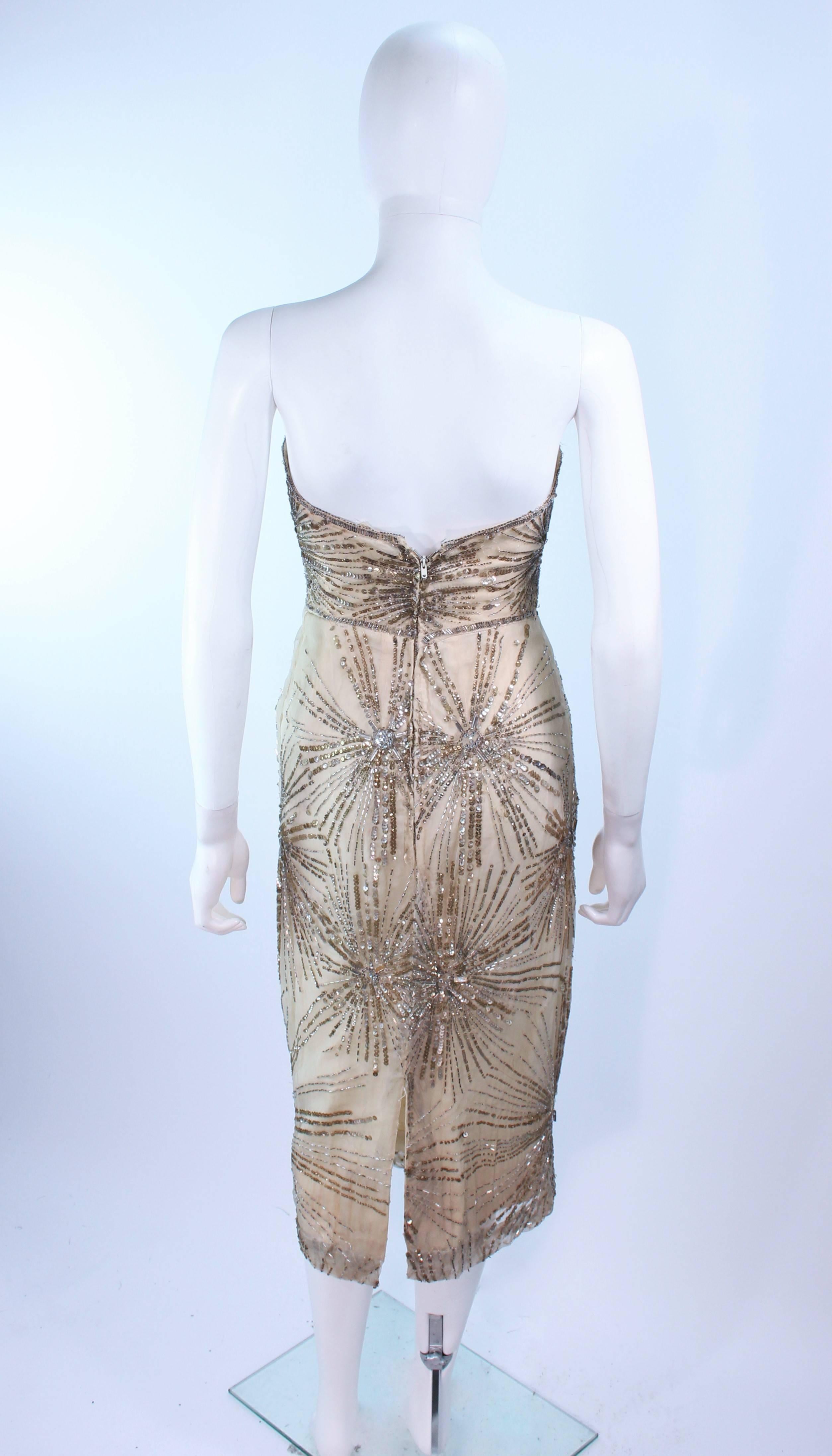 Vintage 1930's Ivory Metal Sequin Beaded Cocktail Dress and Caplet Set Size 2 2