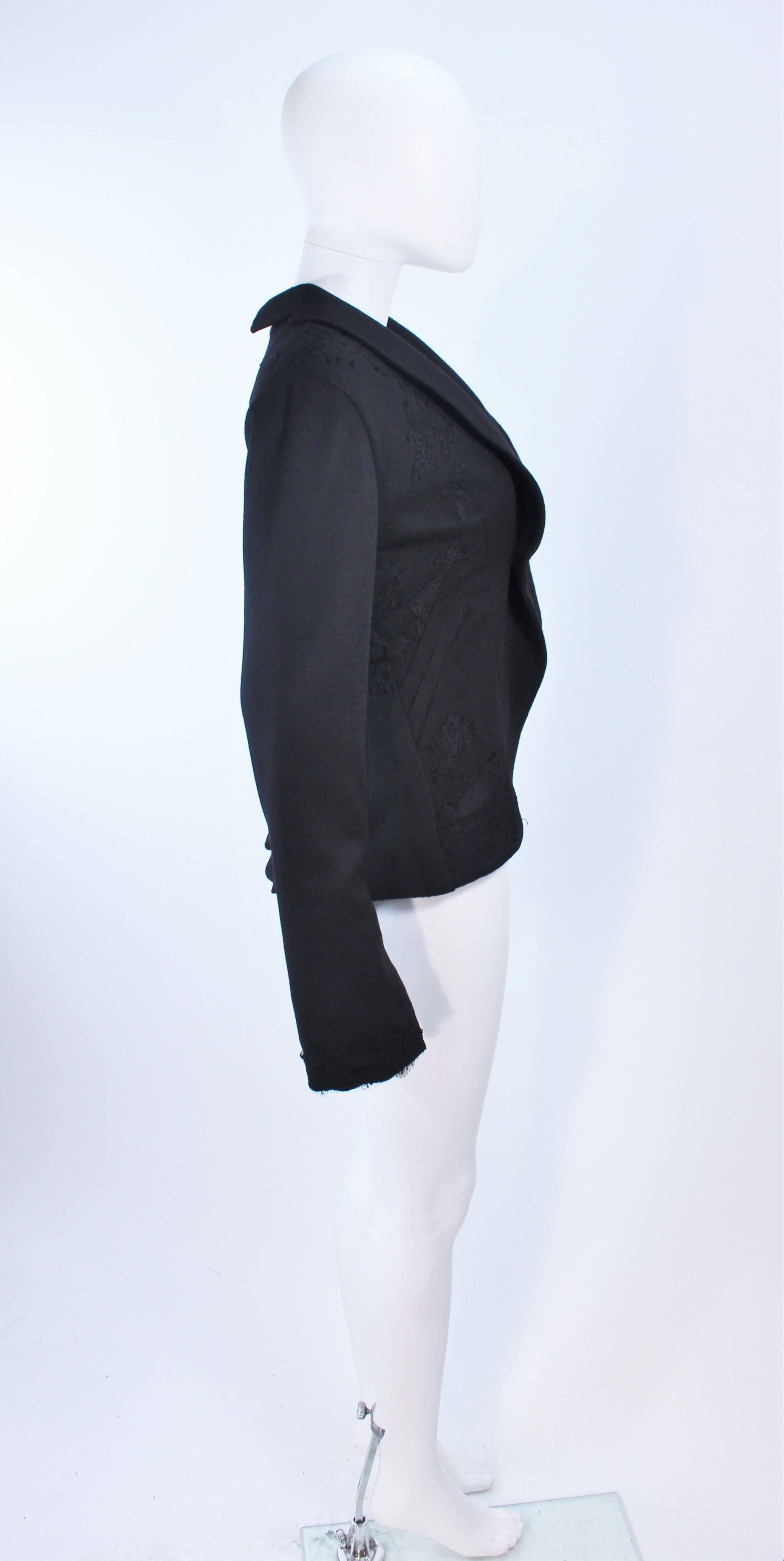 SHEPTIM ZERO Black Double Cashmere Runway Riding Coat with Lace Applique Size 2 4