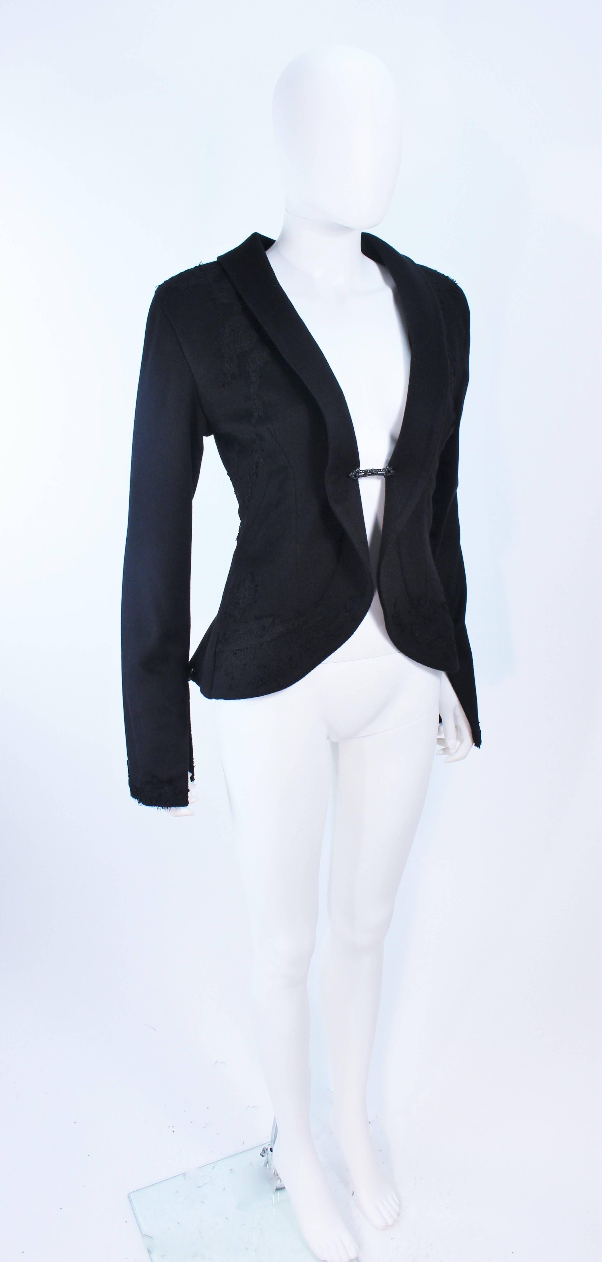 SHEPTIM ZERO Black Double Cashmere Runway Riding Coat with Lace Applique Size 2 1