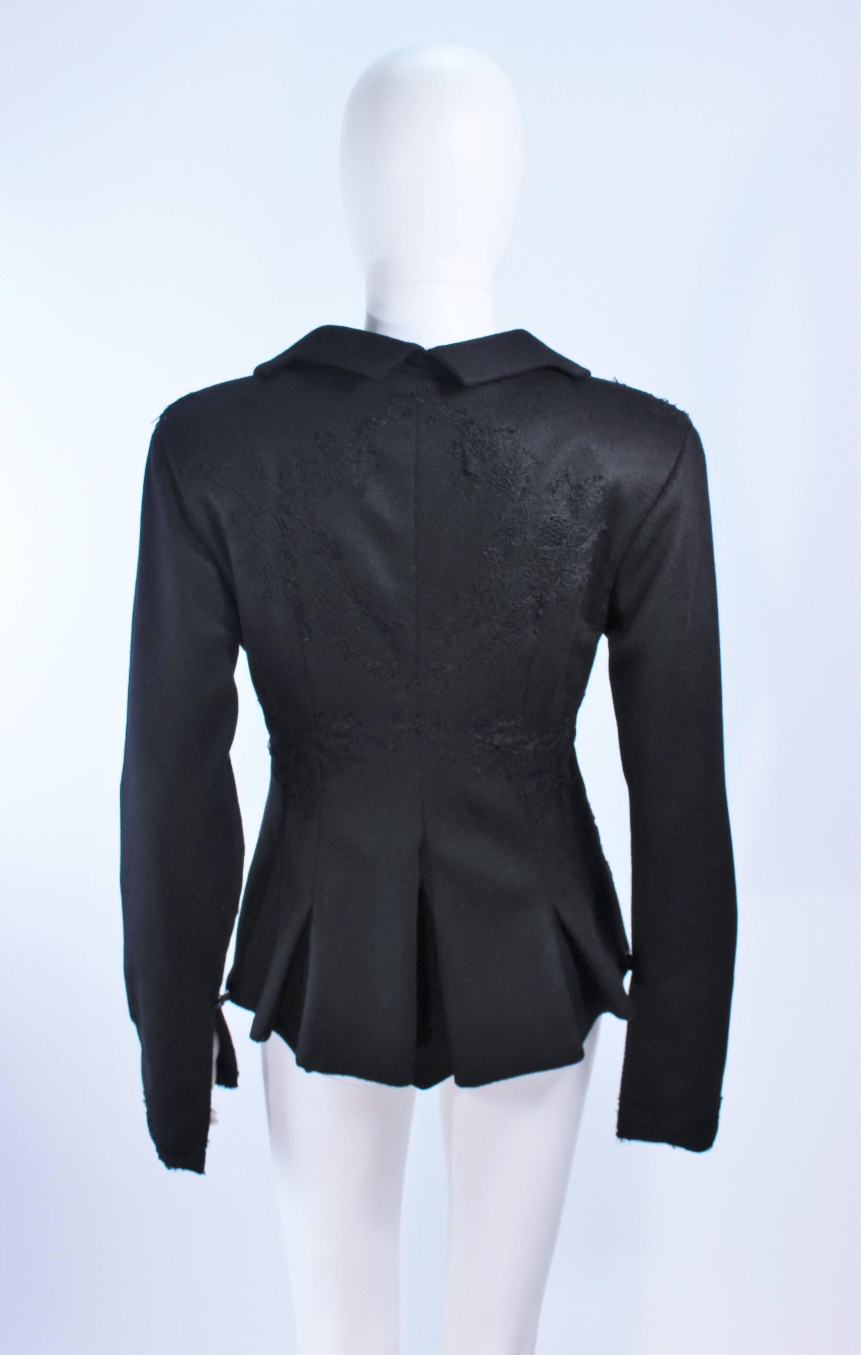 SHEPTIM ZERO Black Double Cashmere Runway Riding Coat with Lace Applique Size 2 5