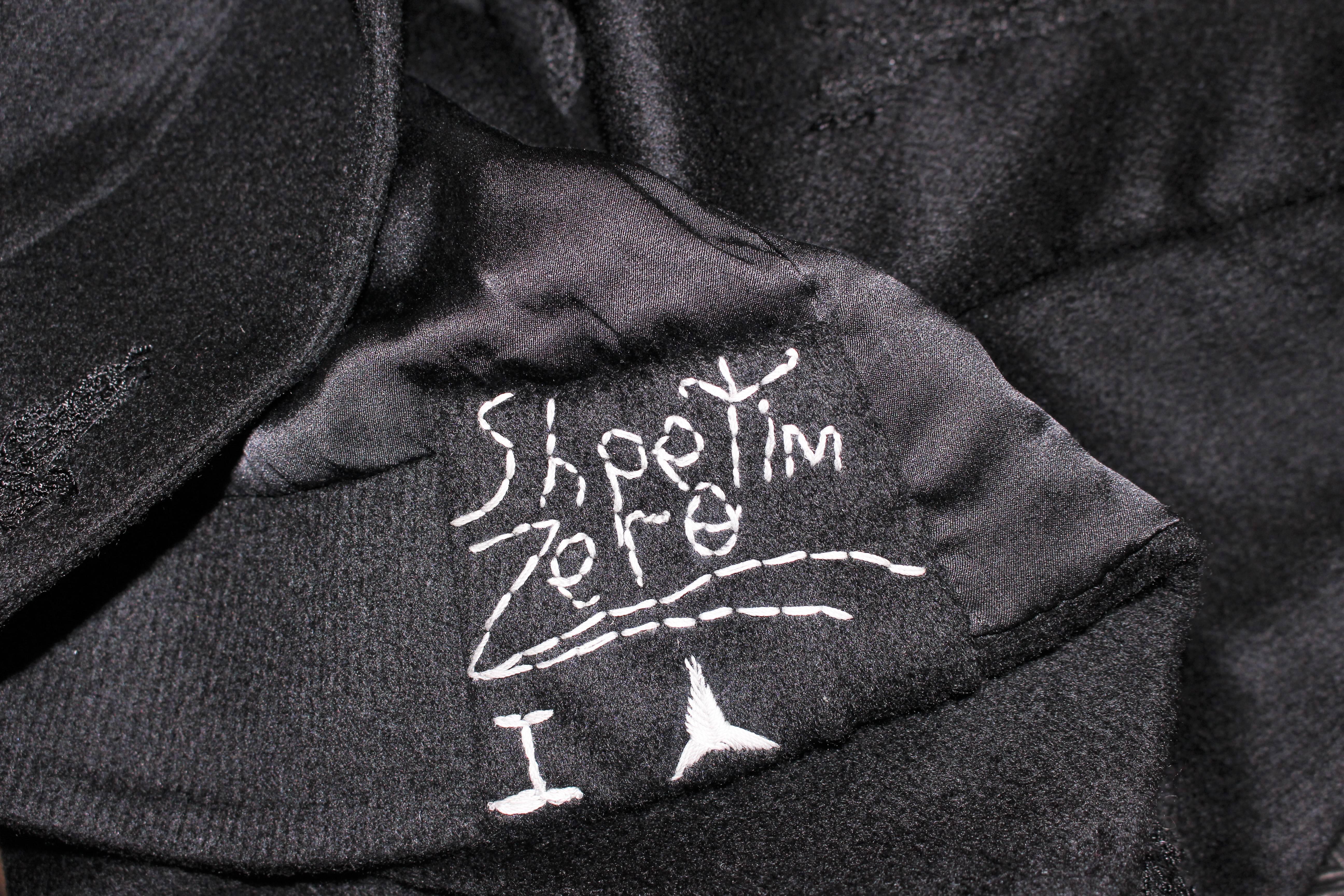 SHEPTIM ZERO Black Double Cashmere Runway Riding Coat with Lace Applique Size 2 6