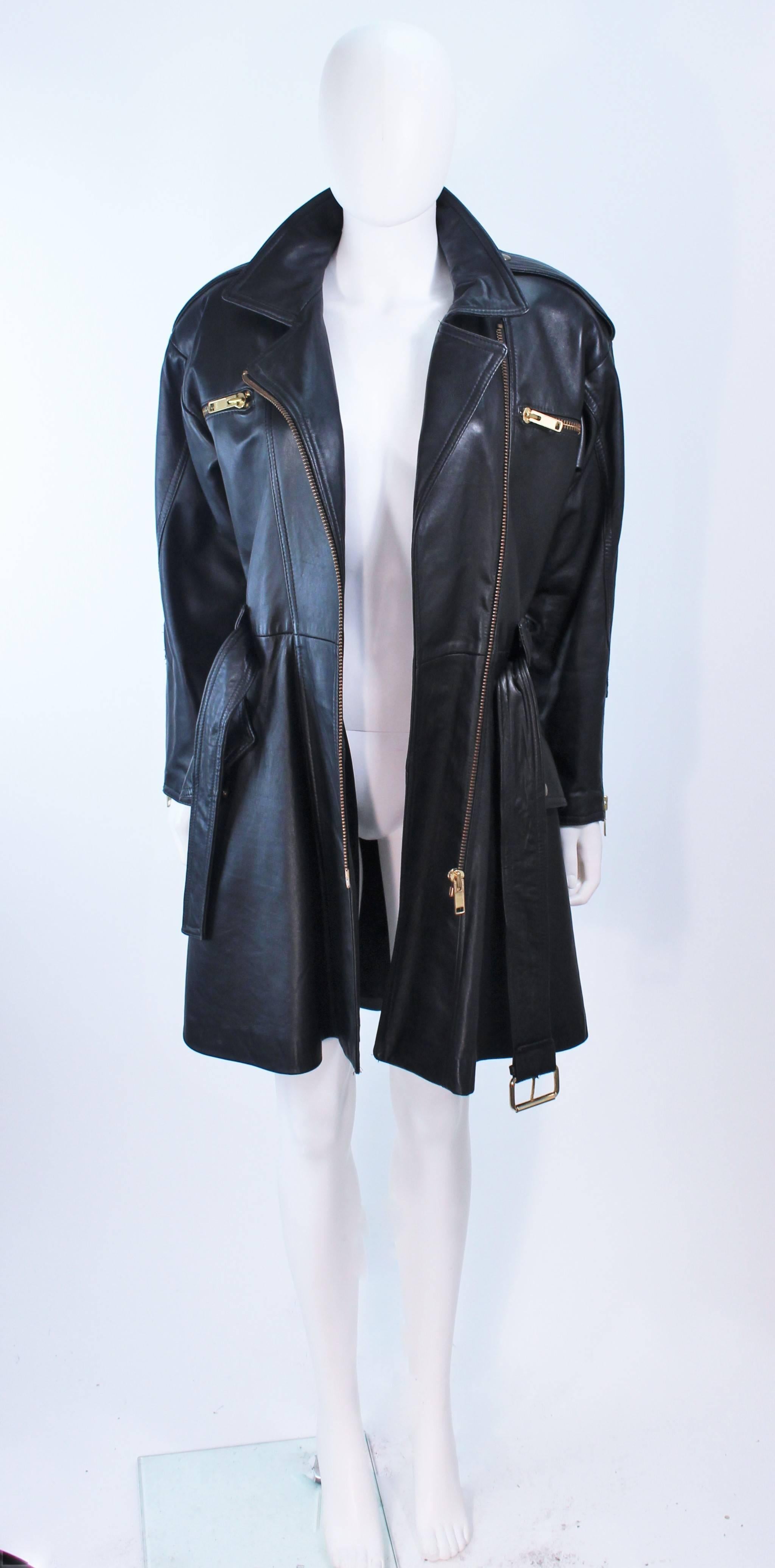 MARGRET GODFREY Black Leather Dress Coat with Zippers Size 8 10  5