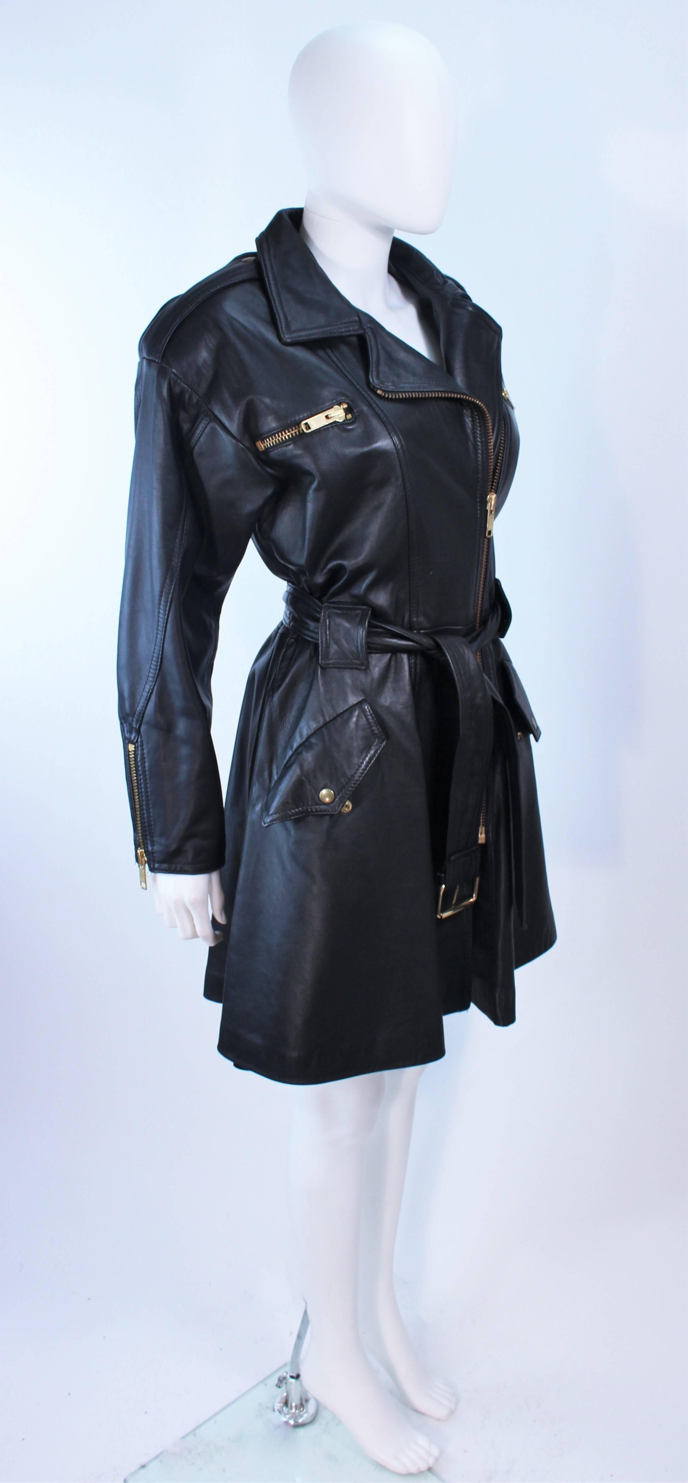 MARGRET GODFREY Black Leather Dress Coat with Zippers Size 8 10  1