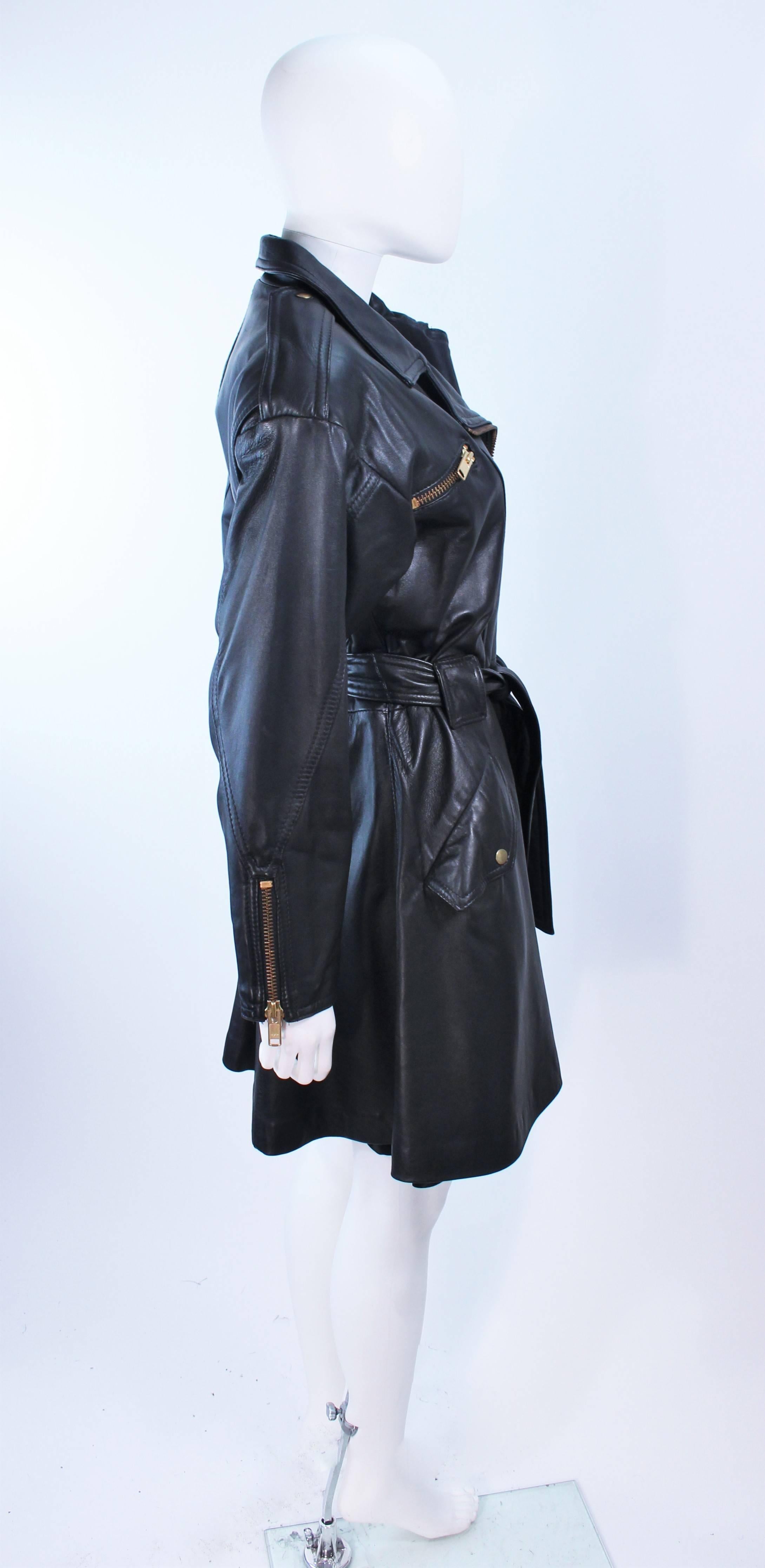 MARGRET GODFREY Black Leather Dress Coat with Zippers Size 8 10  3