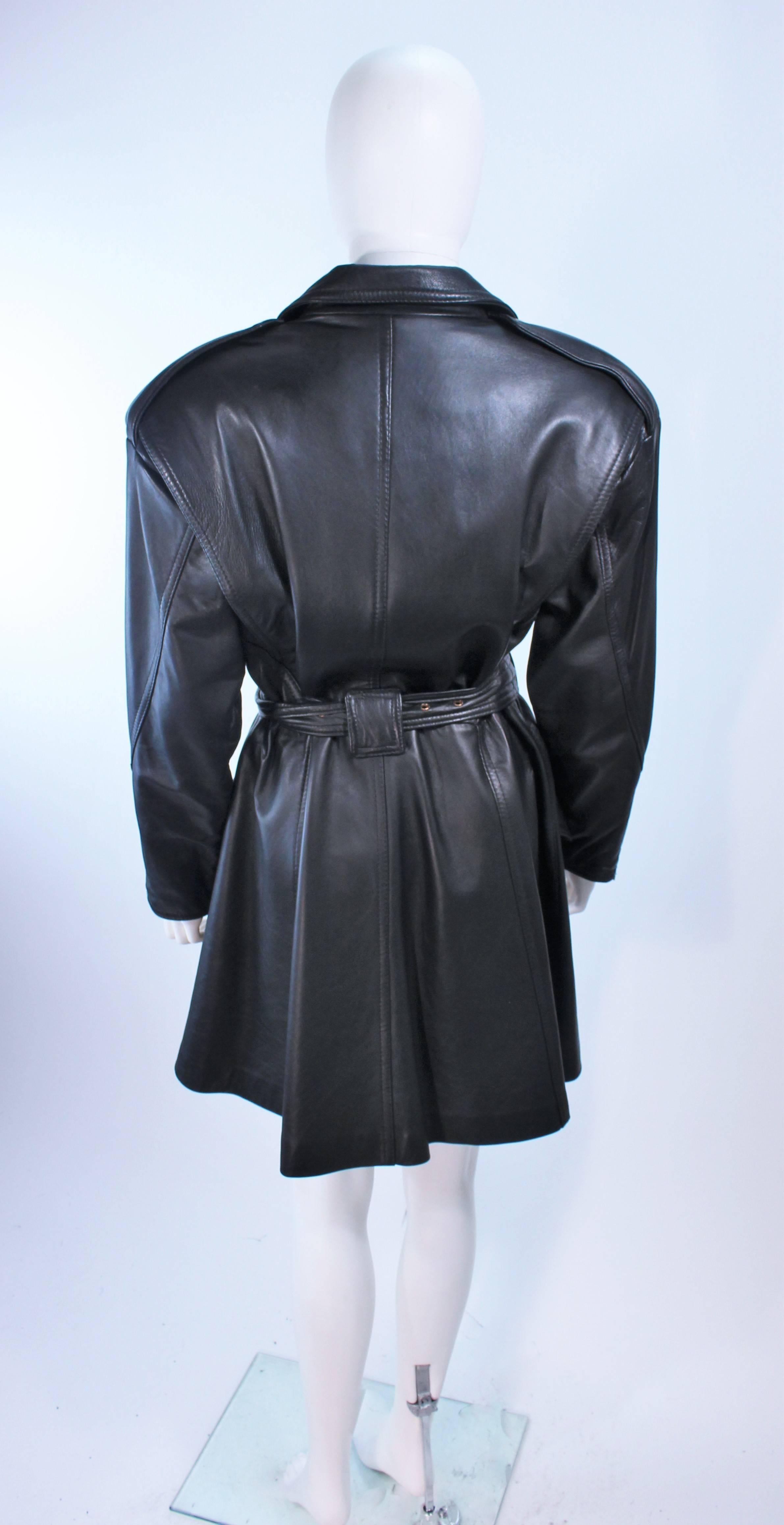 MARGRET GODFREY Black Leather Dress Coat with Zippers Size 8 10  4