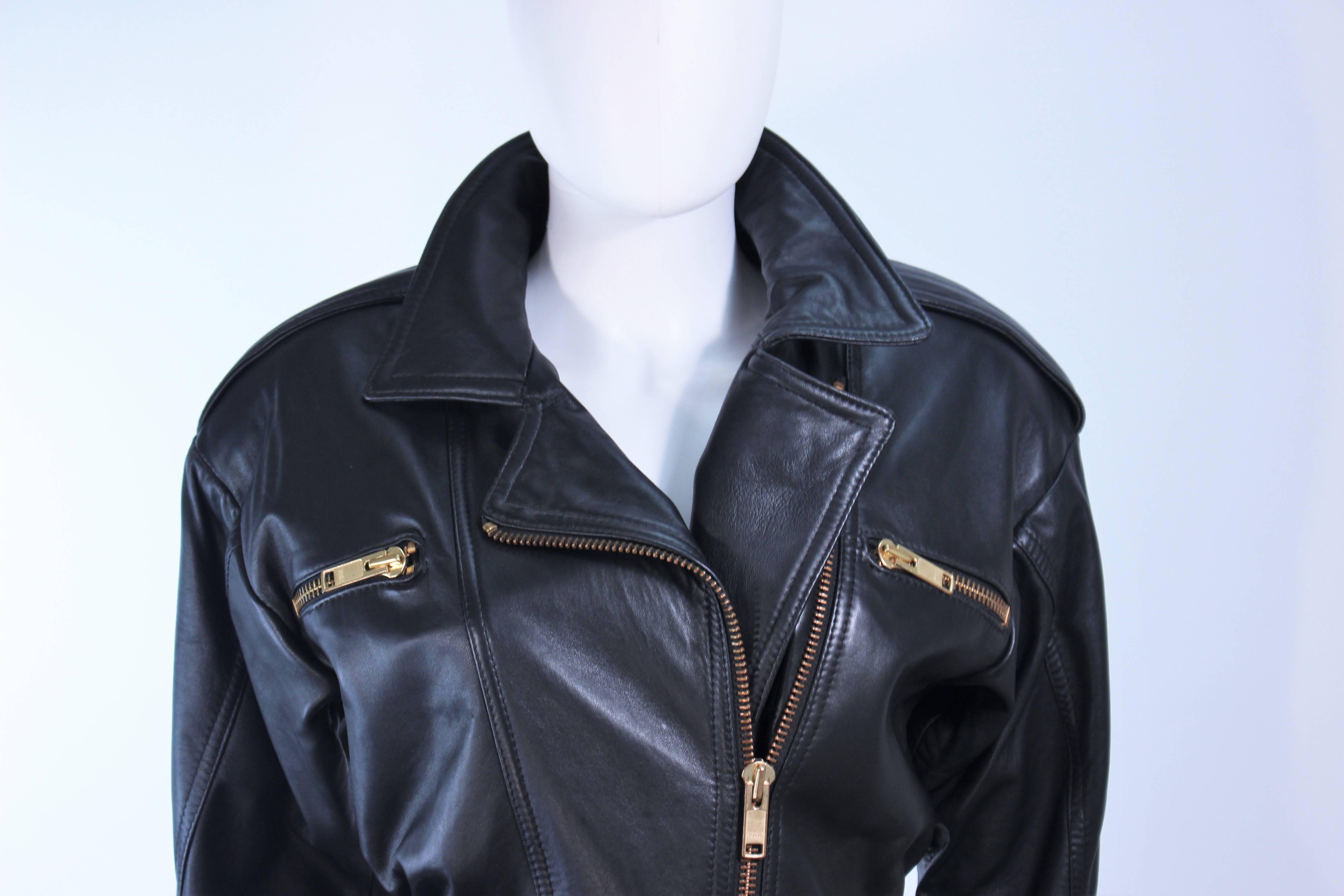 Women's MARGRET GODFREY Black Leather Dress Coat with Zippers Size 8 10 