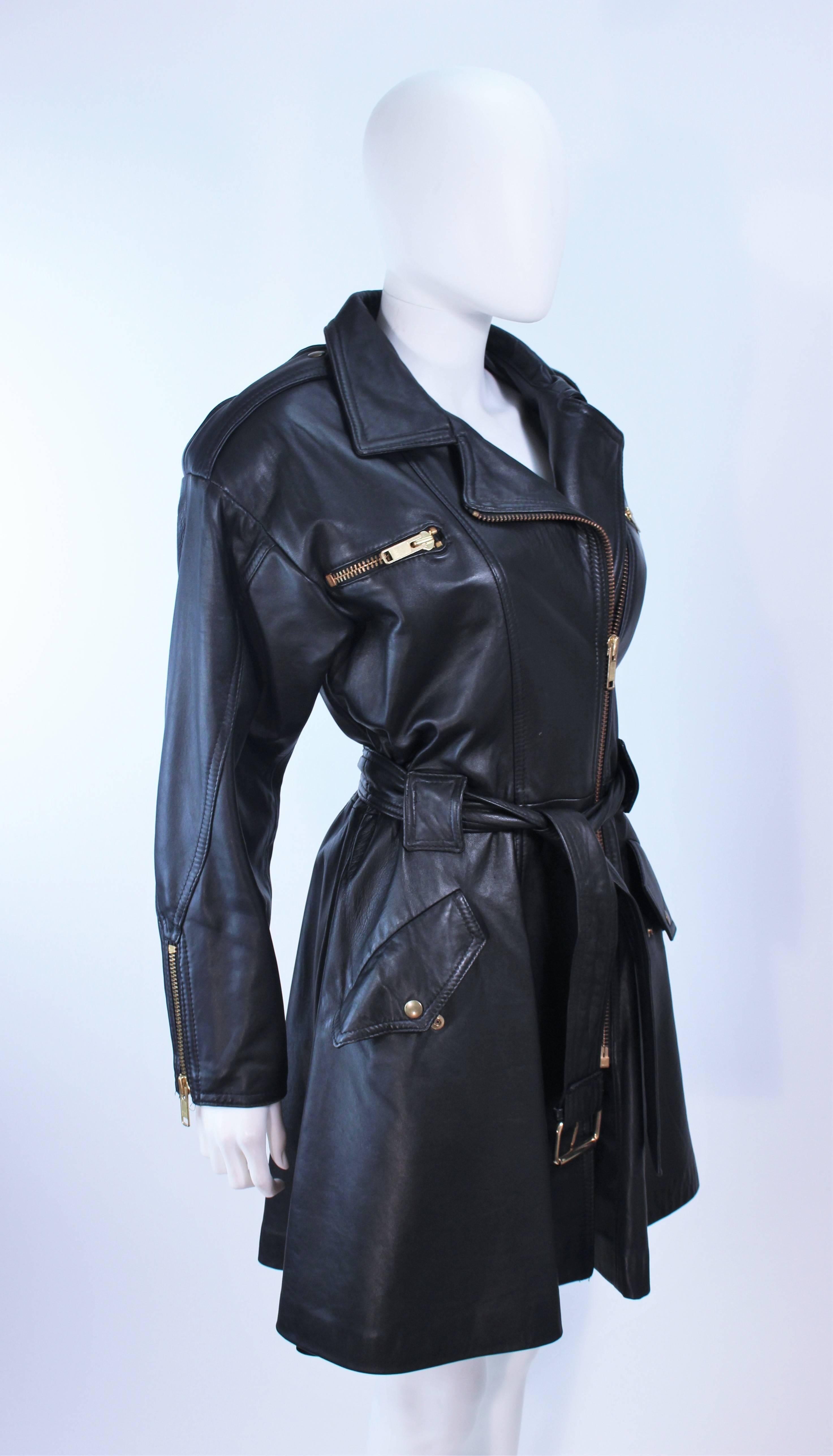 MARGRET GODFREY Black Leather Dress Coat with Zippers Size 8 10  2