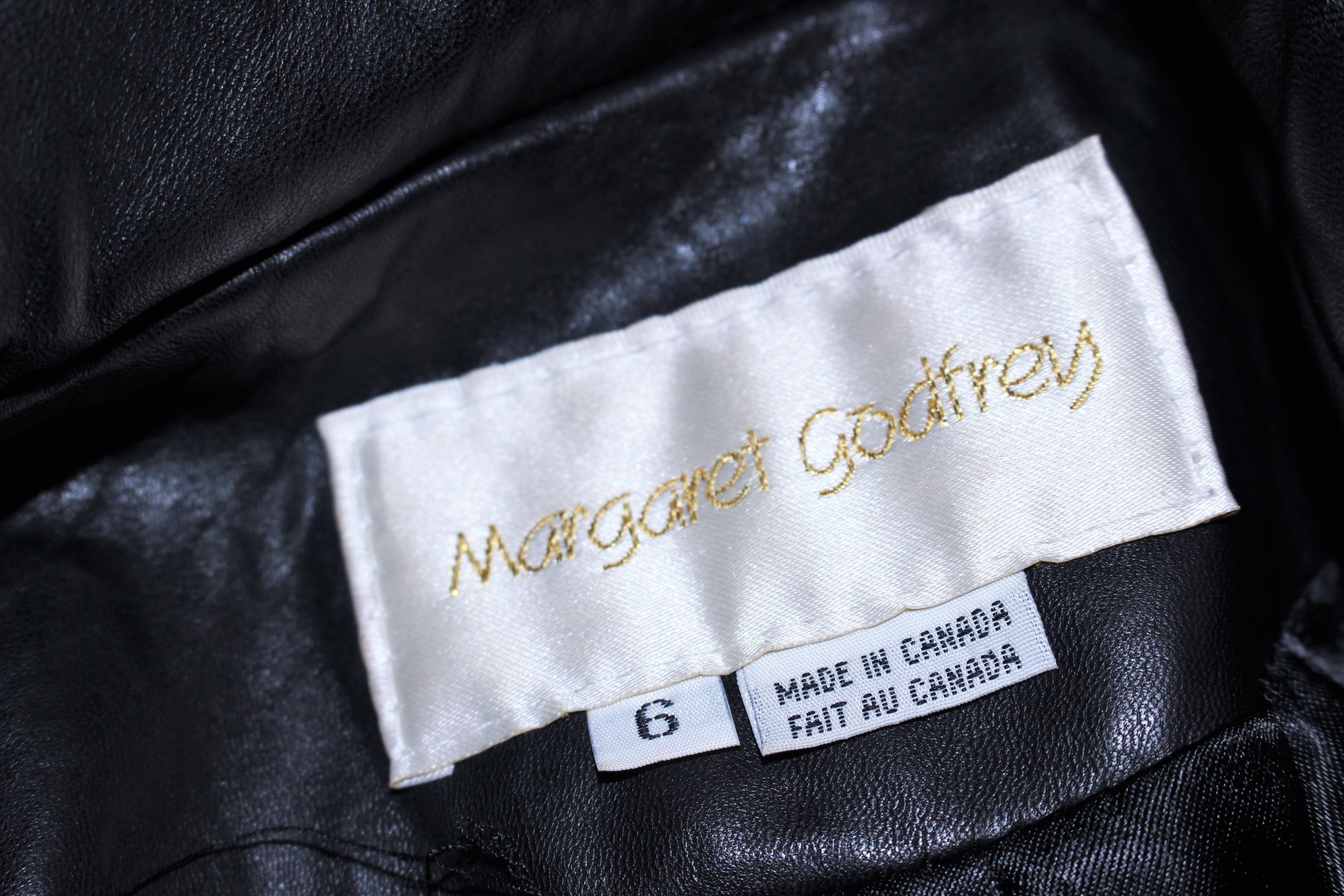 MARGRET GODFREY Black Leather Dress Coat with Zippers Size 8 10  6