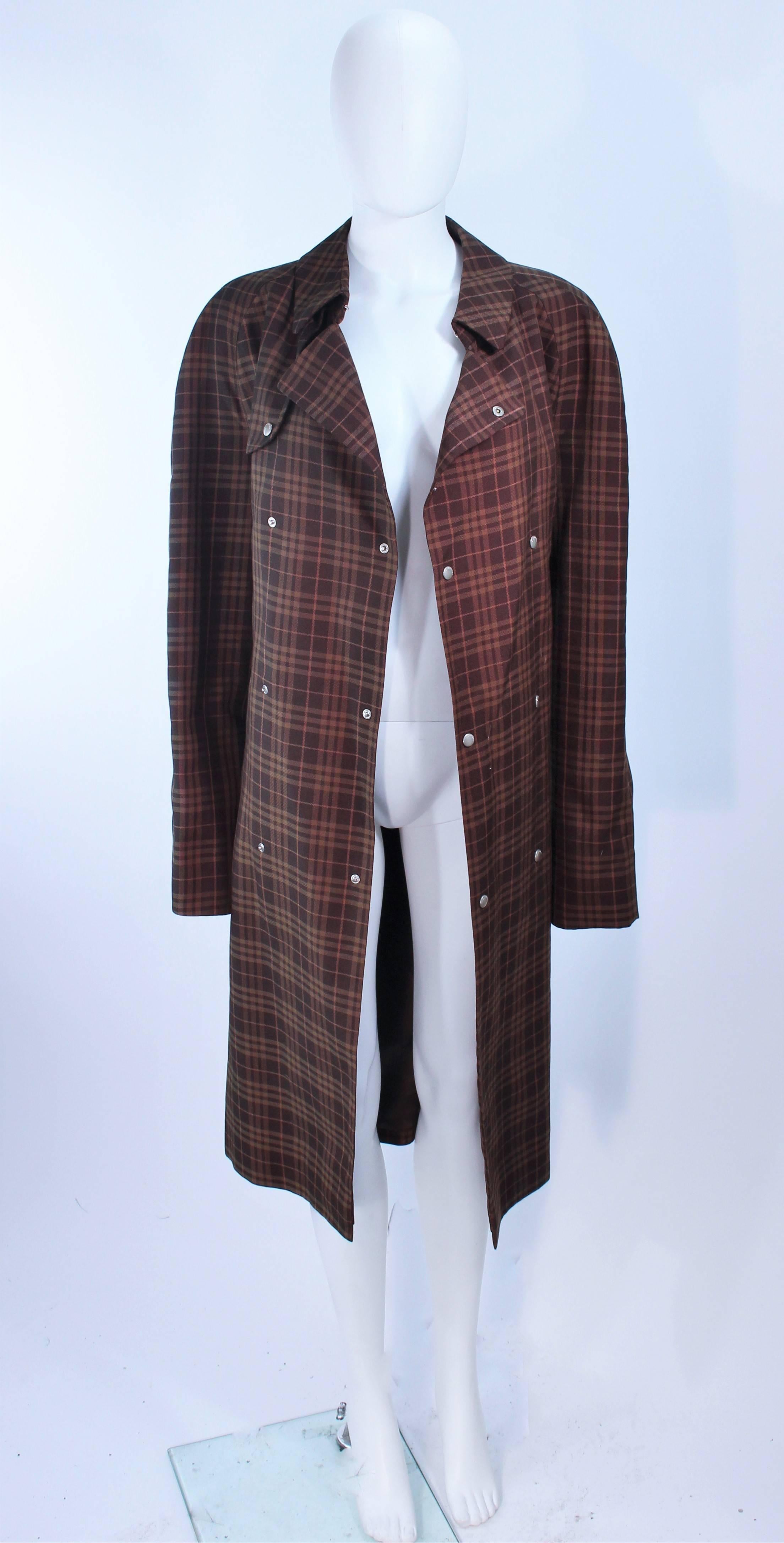 BURBERRY Chocolate Plaid Double Breast Trench Coat Size Large 2
