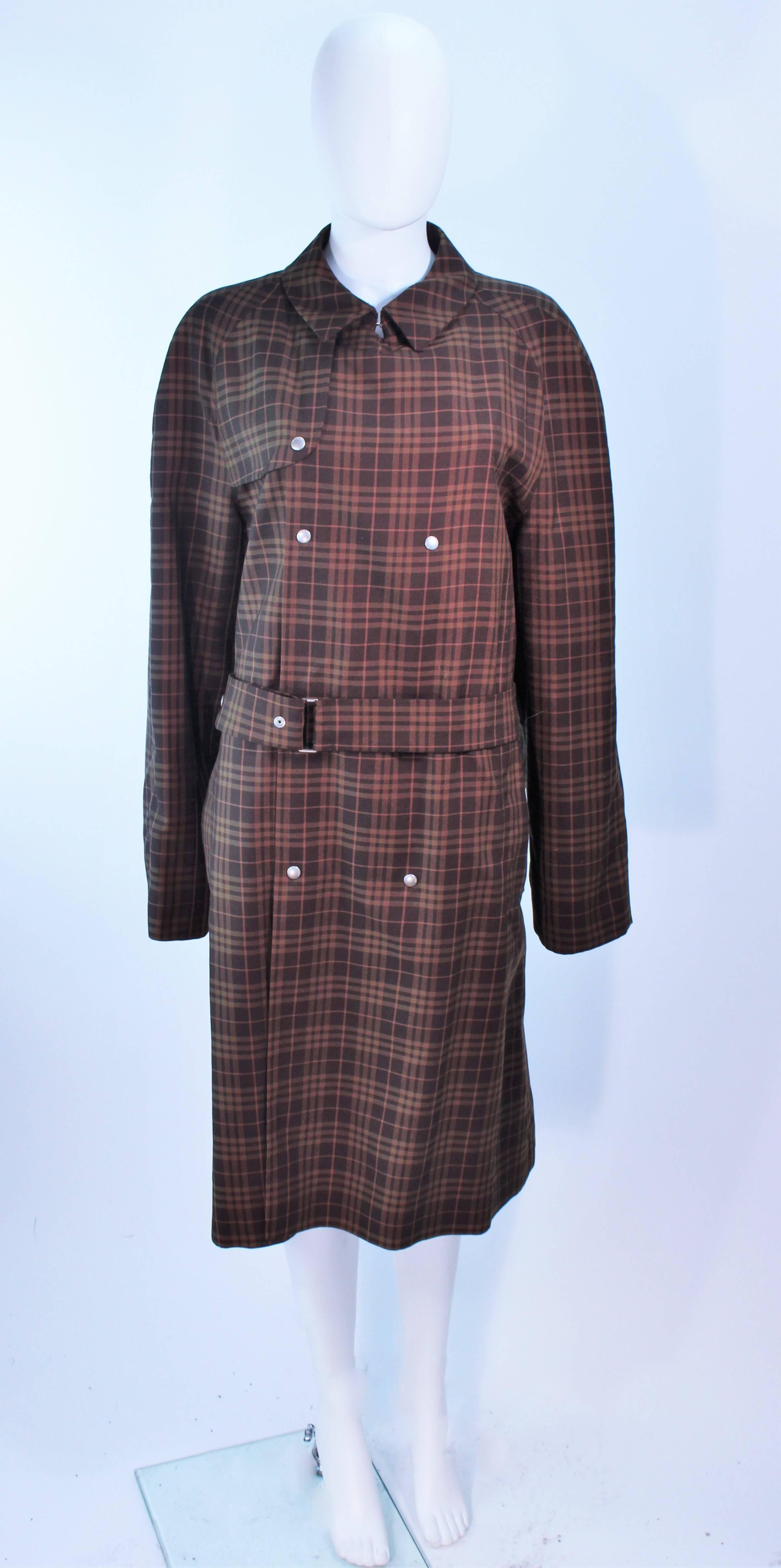 BURBERRY Chocolate Plaid Double Breast Trench Coat Size Large 1