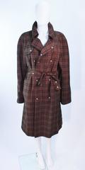BURBERRY Chocolate Plaid Double Breast Trench Coat Size Large