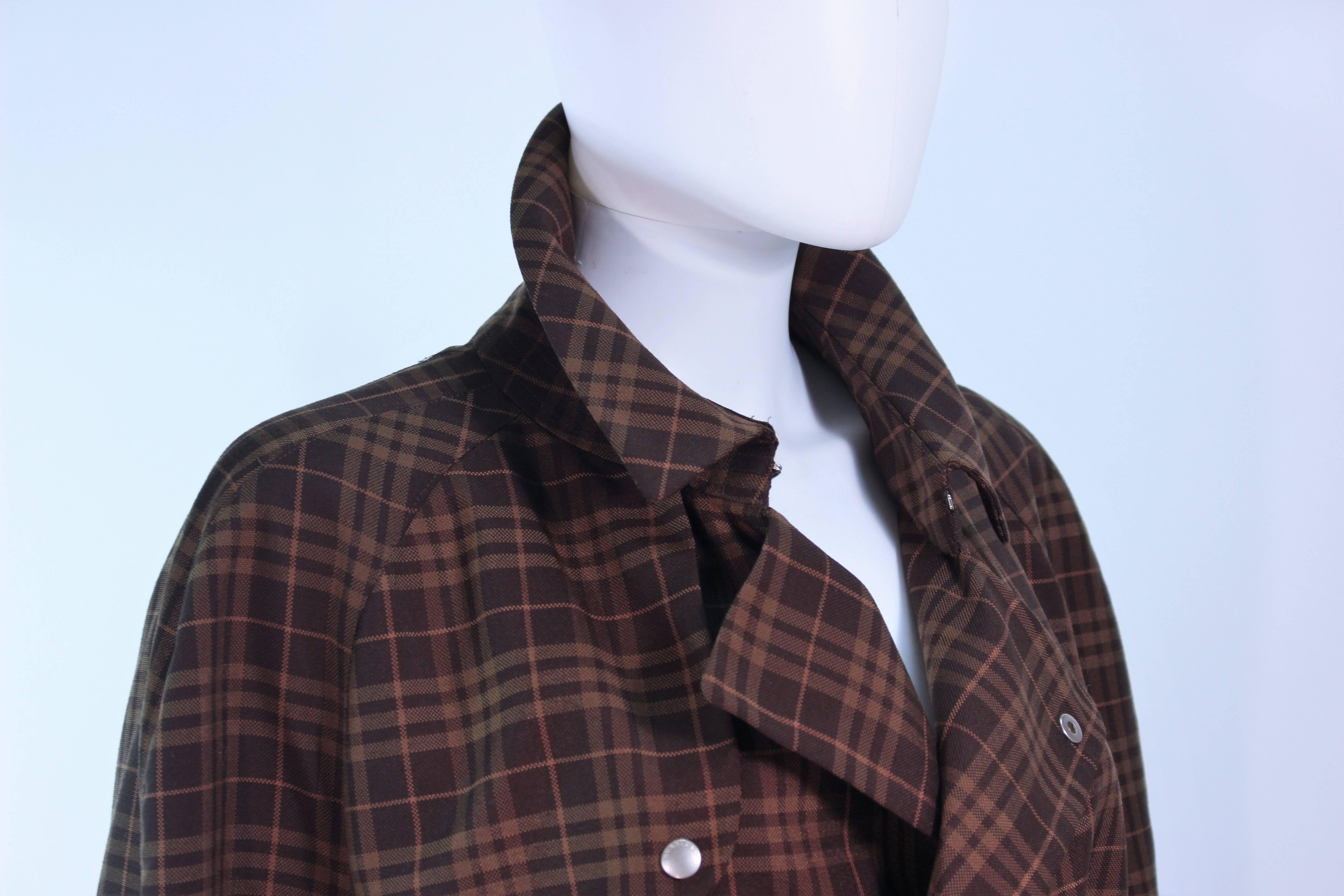 Black BURBERRY Chocolate Plaid Double Breast Trench Coat Size Large