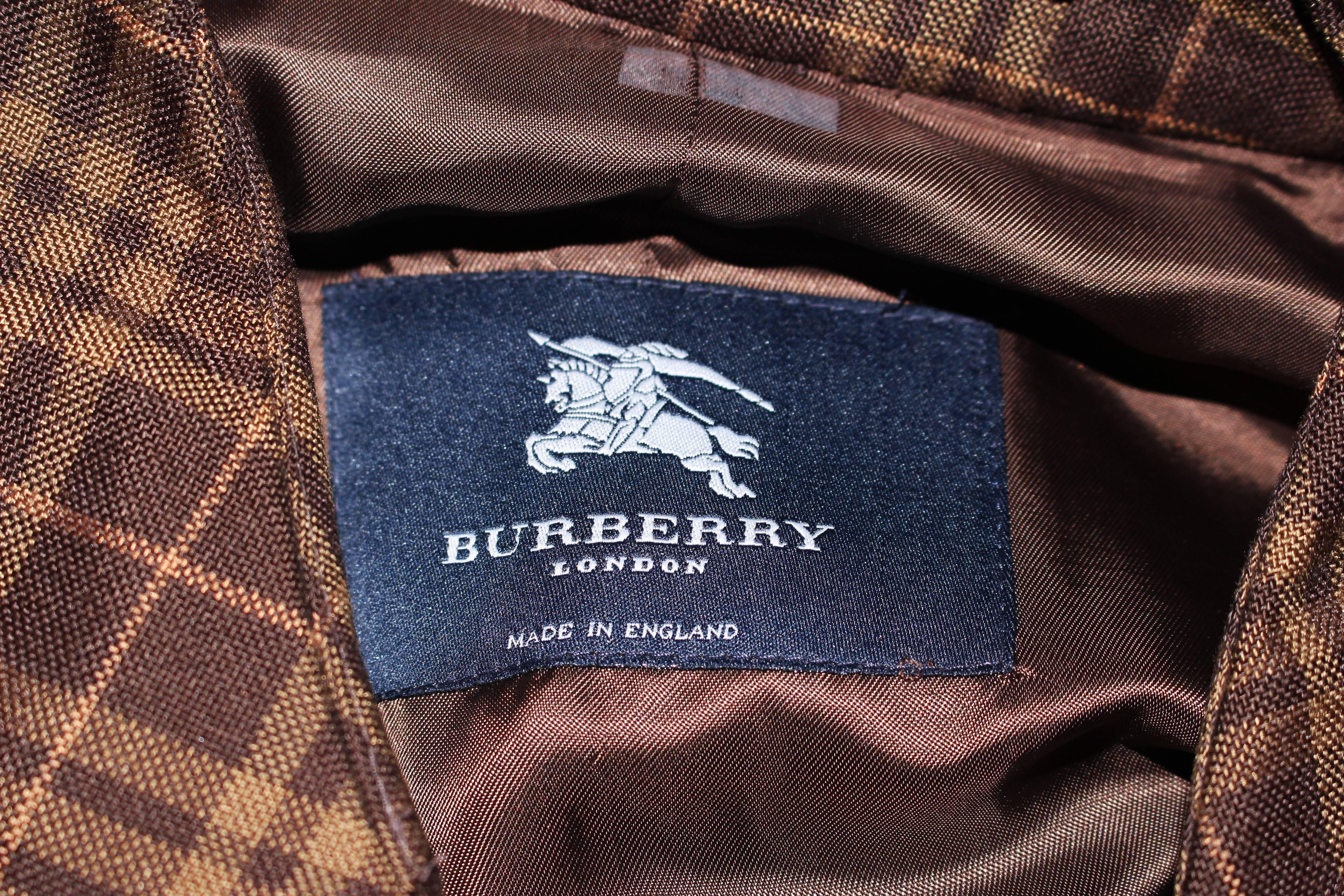 BURBERRY Chocolate Plaid Double Breast Trench Coat Size Large 3