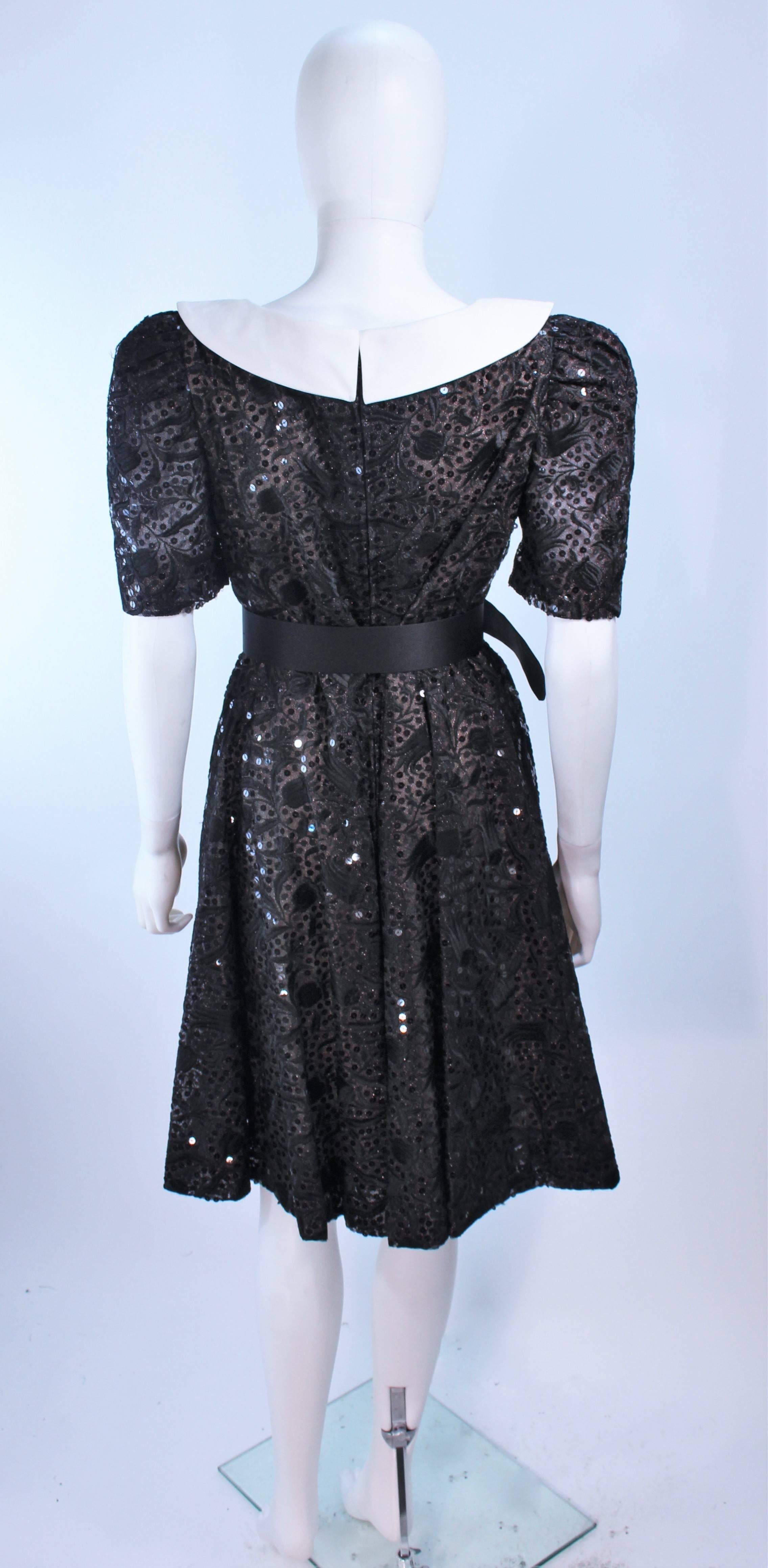 ARNOLD SCAASI Belle De Jour Black Sequin Lace Cocktail Dress Size 10  For Sale 2