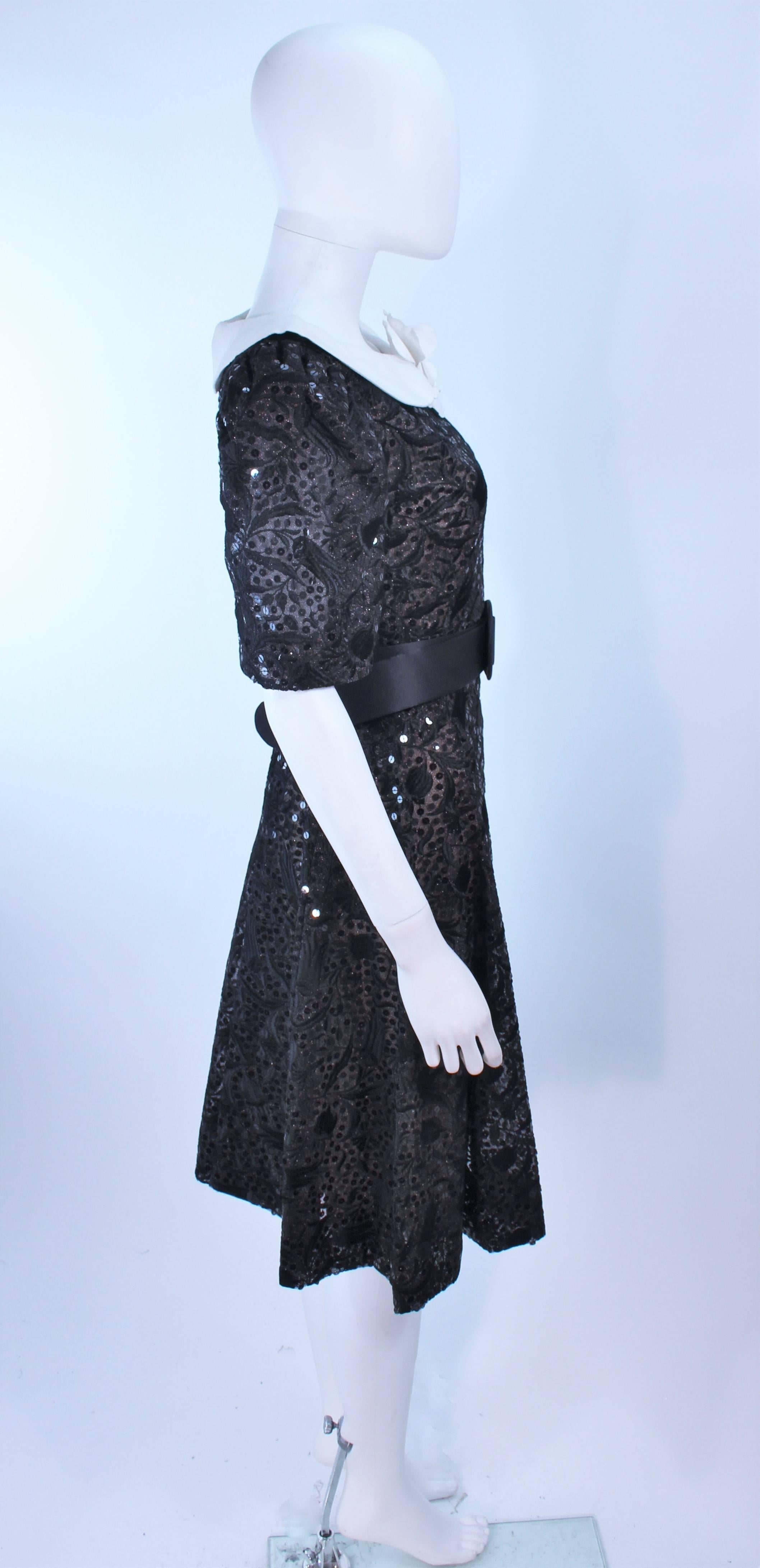 ARNOLD SCAASI Belle De Jour Black Sequin Lace Cocktail Dress Size 10  For Sale 1