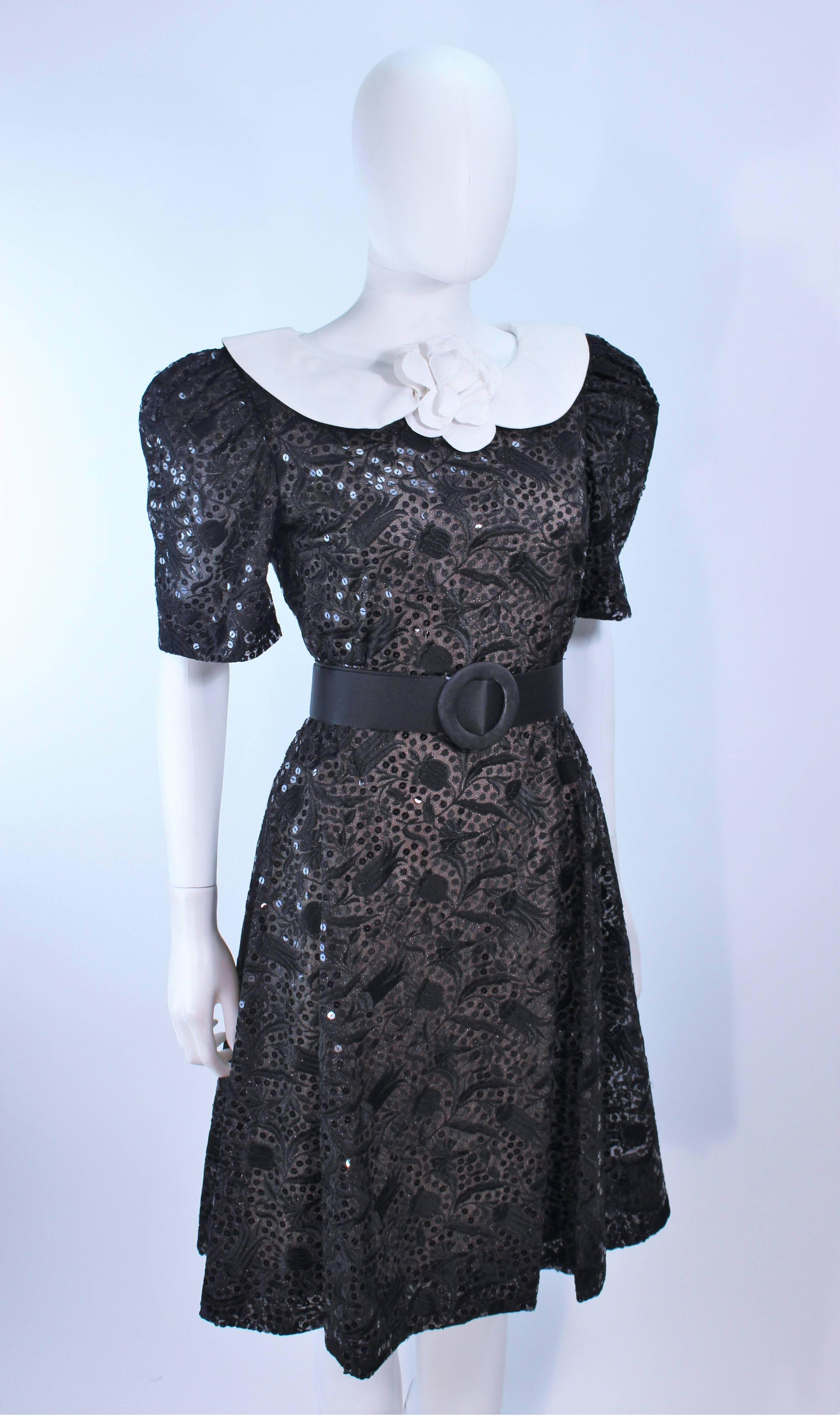 Women's ARNOLD SCAASI Belle De Jour Black Sequin Lace Cocktail Dress Size 10  For Sale