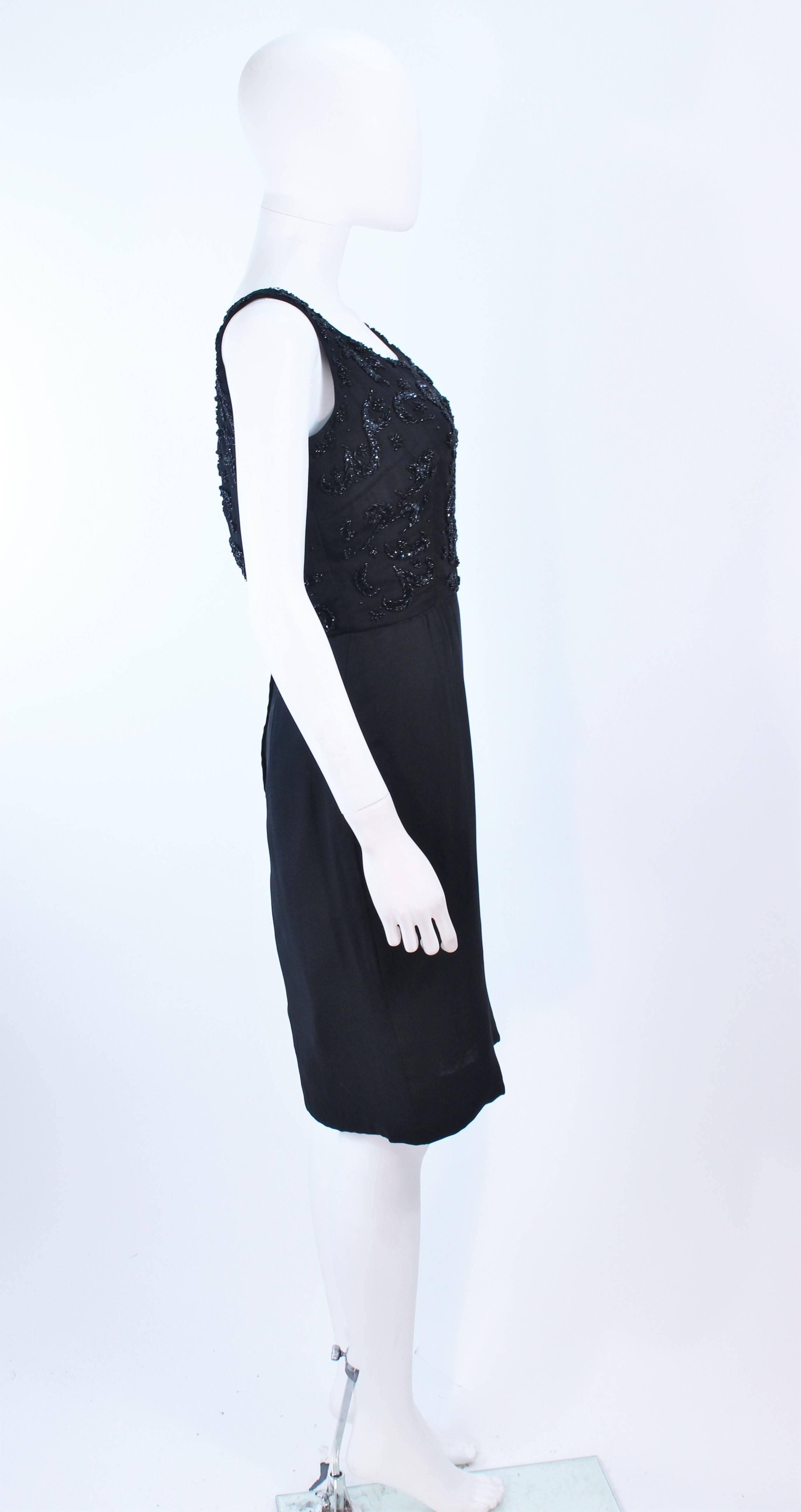 Vintage 1950's Black Silk Beaded Cocktail Dress Size 6 For Sale 3