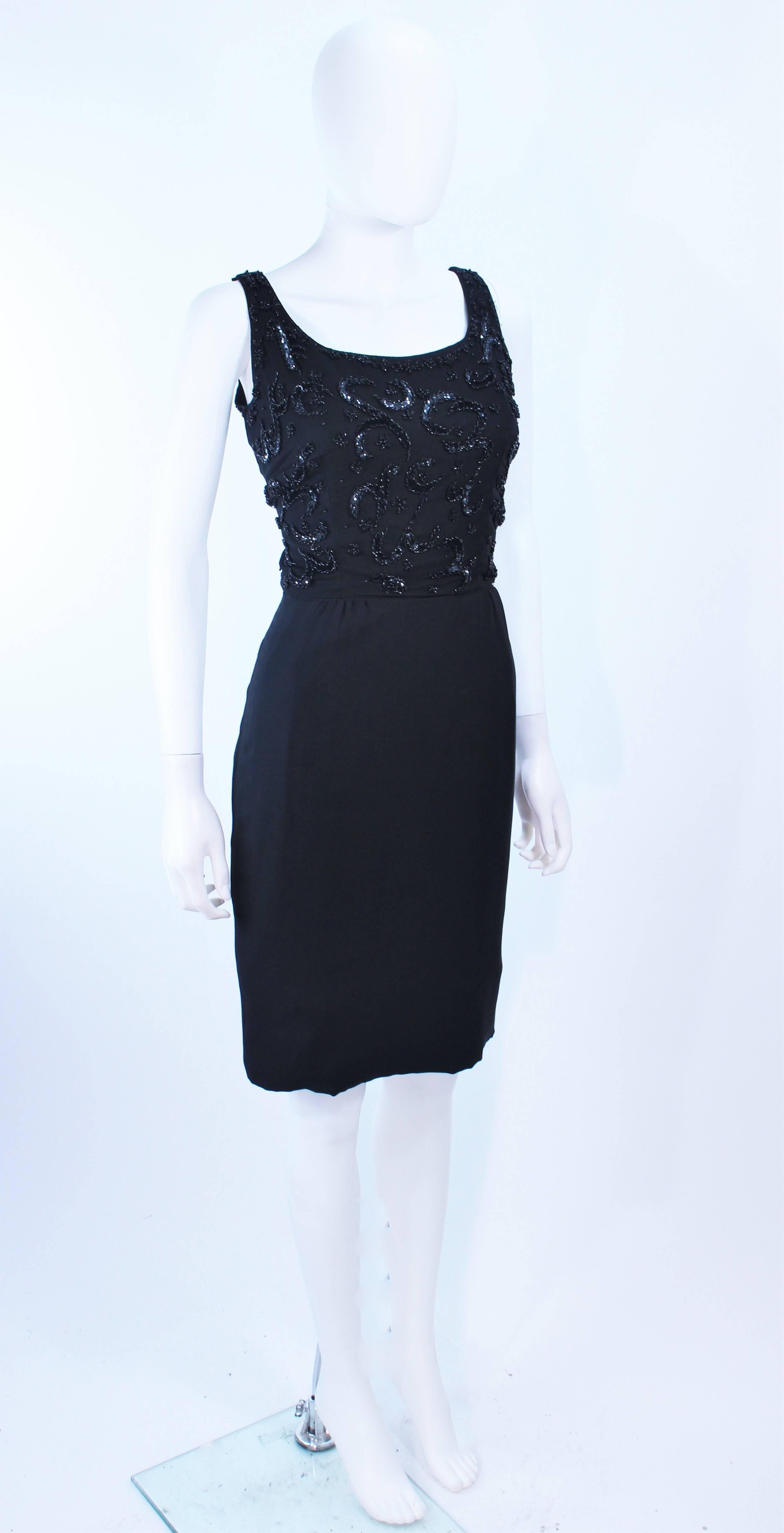 Vintage 1950's Black Silk Beaded Cocktail Dress Size 6 For Sale 1