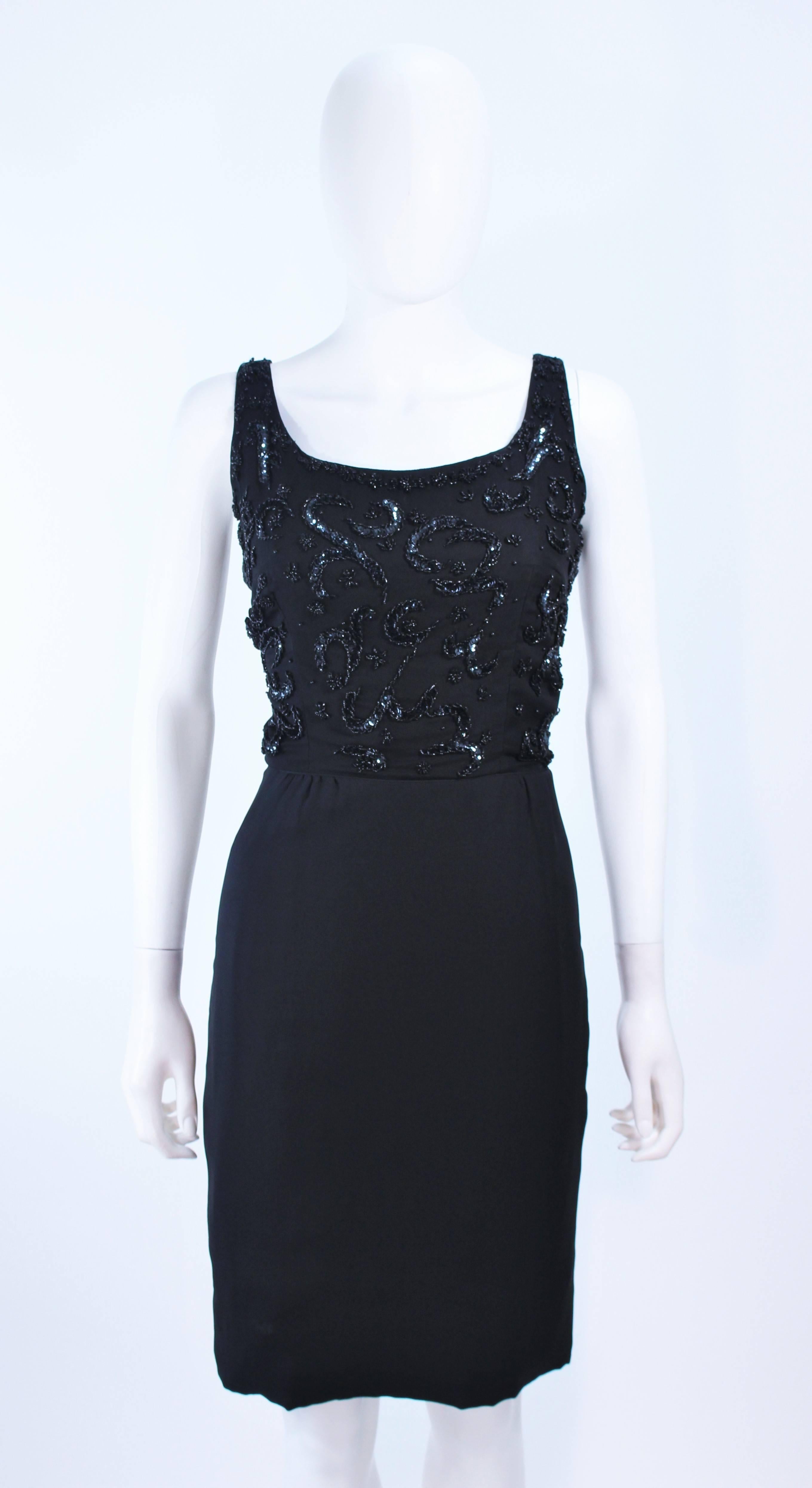 Vintage 1950's Black Silk Beaded Cocktail Dress Size 6 In Excellent Condition For Sale In Los Angeles, CA