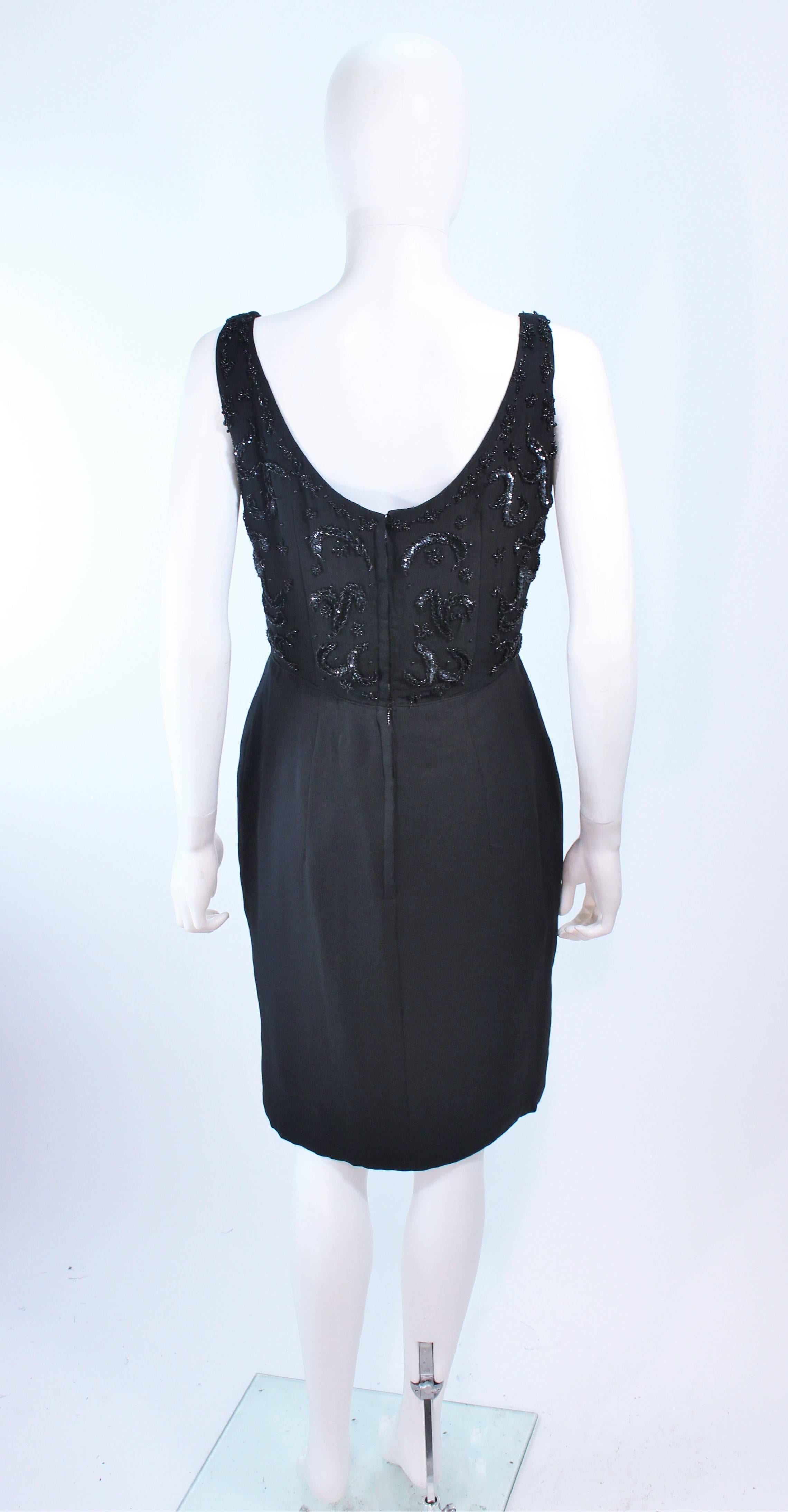 Vintage 1950's Black Silk Beaded Cocktail Dress Size 6  For Sale 4