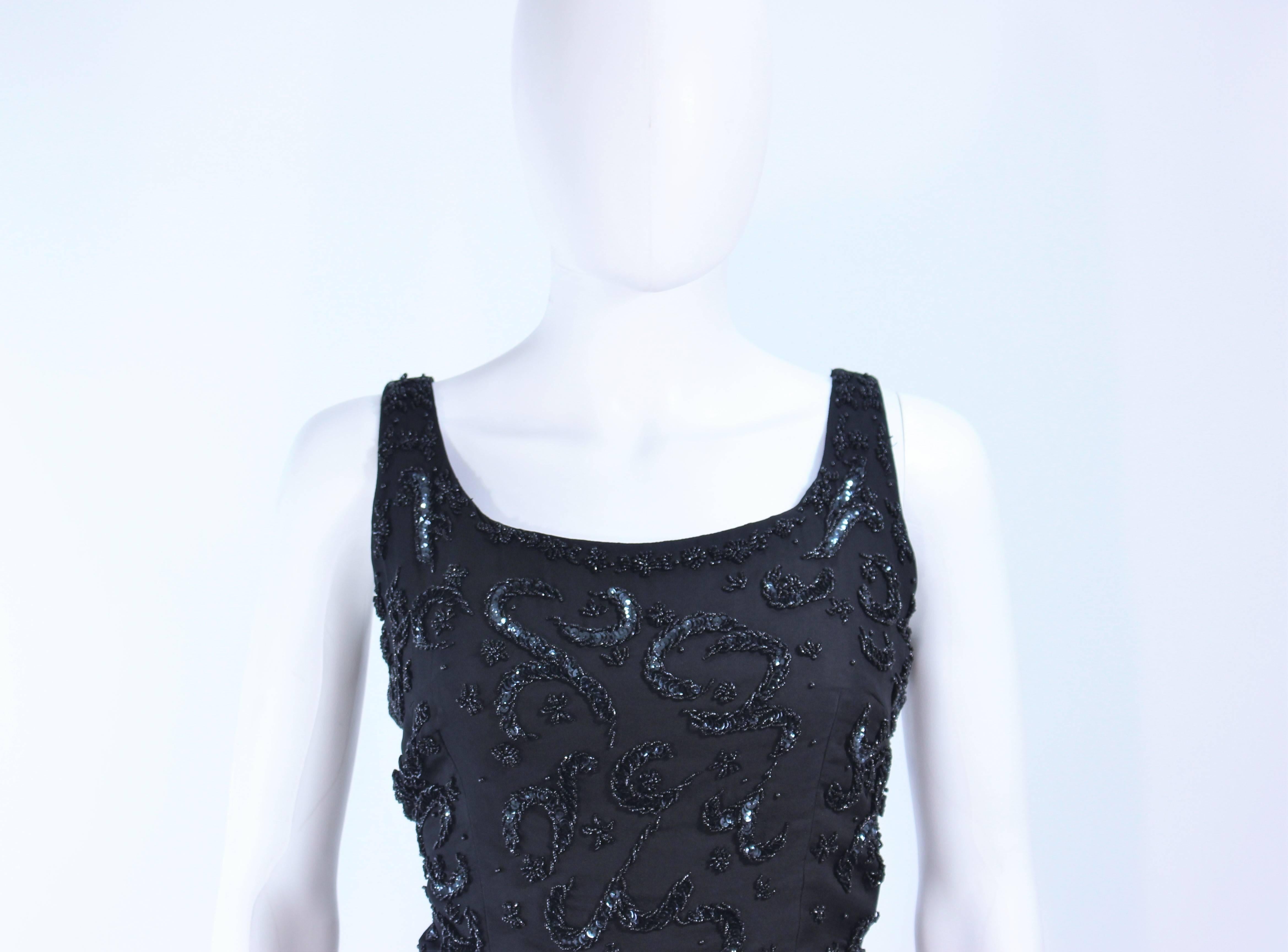 Women's Vintage 1950's Black Silk Beaded Cocktail Dress Size 6  For Sale