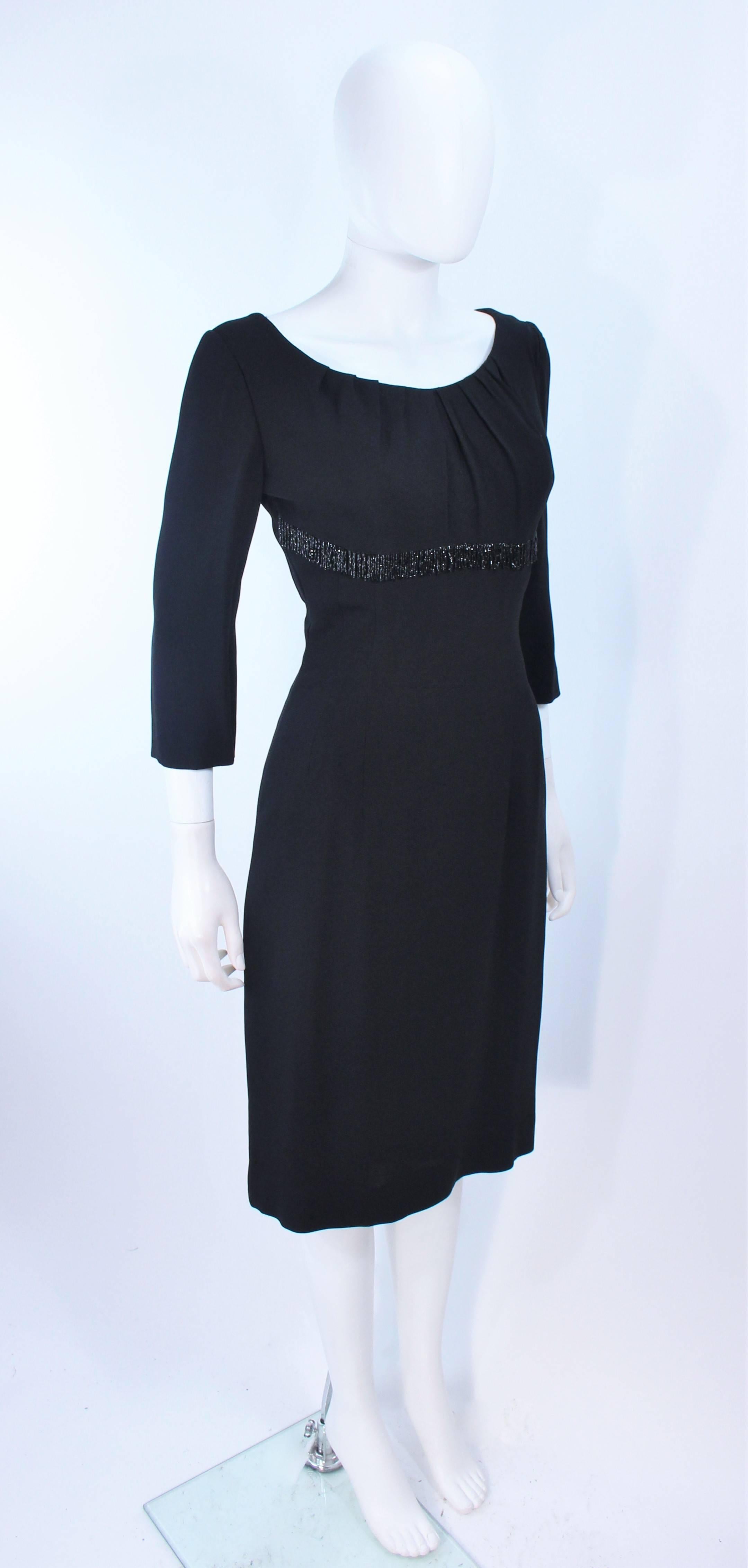 KAT DAUZIG Black Silk Crepe Cocktail Dress Beaded Size 2 4 In Excellent Condition For Sale In Los Angeles, CA