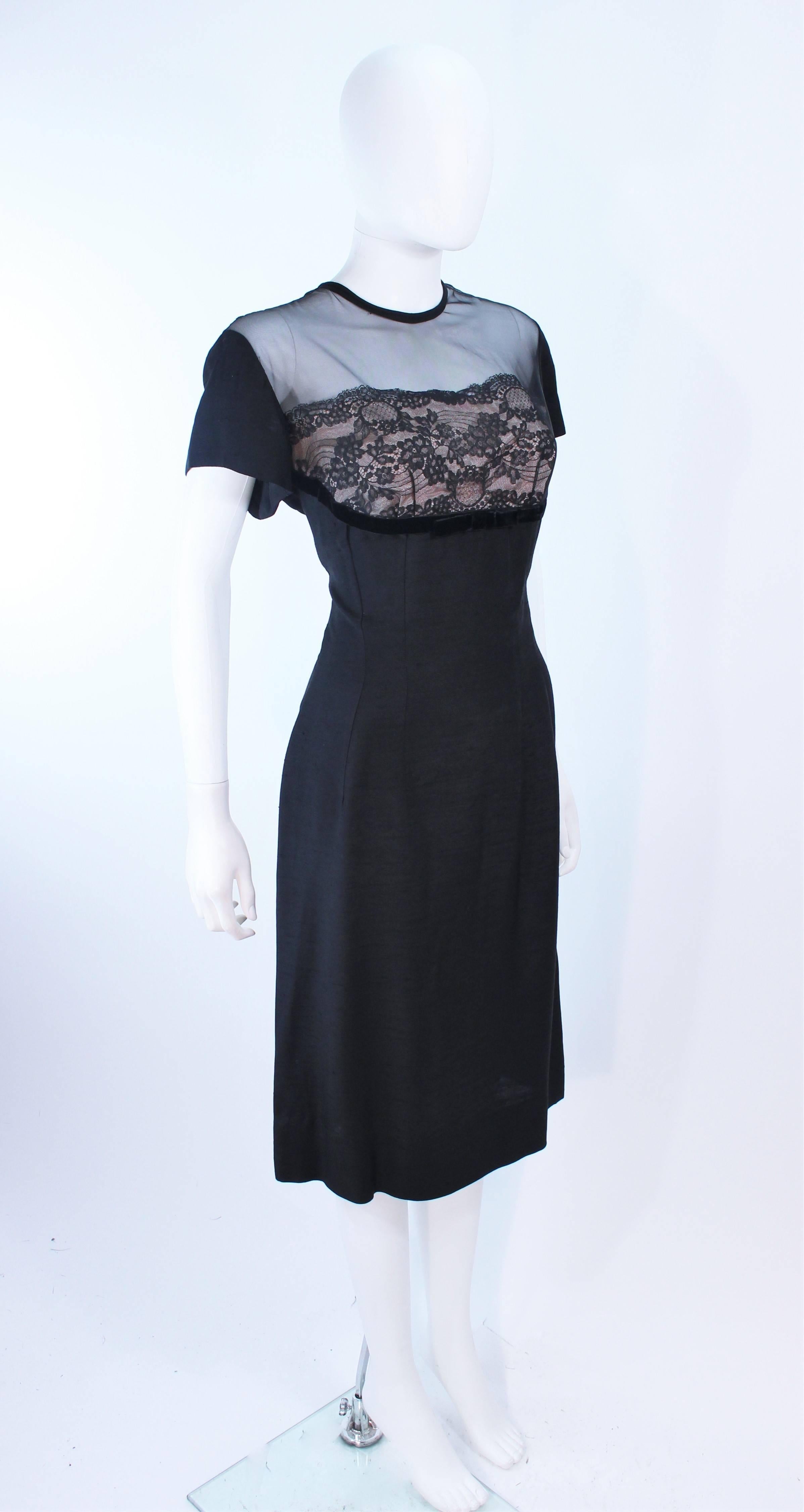 J. HARLAN Black Silk and Lace Cocktail Dress with Sheer Details Size 8 For Sale 1
