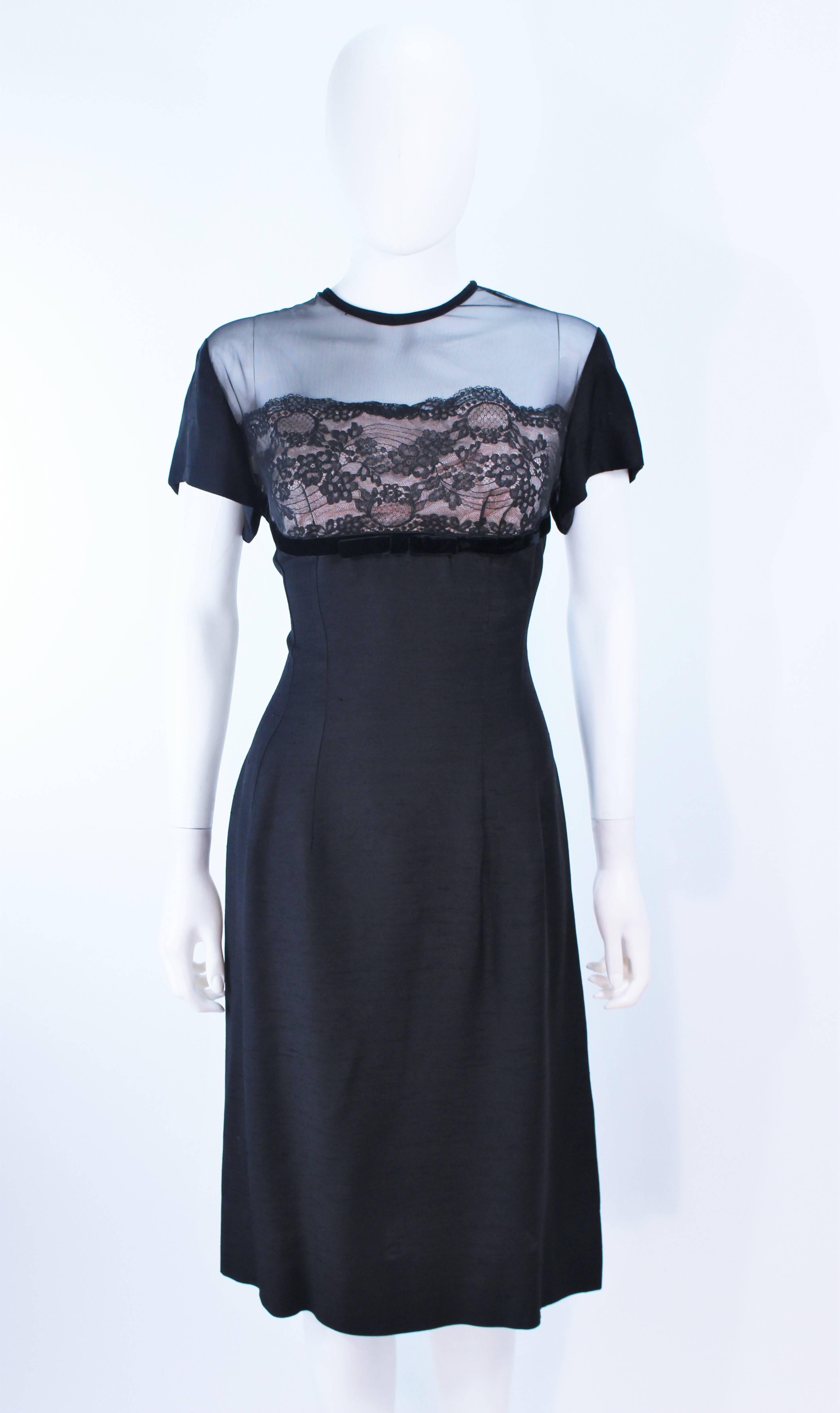 J. HARLAN Black Silk and Lace Cocktail Dress with Sheer Details Size 8 In Excellent Condition For Sale In Los Angeles, CA