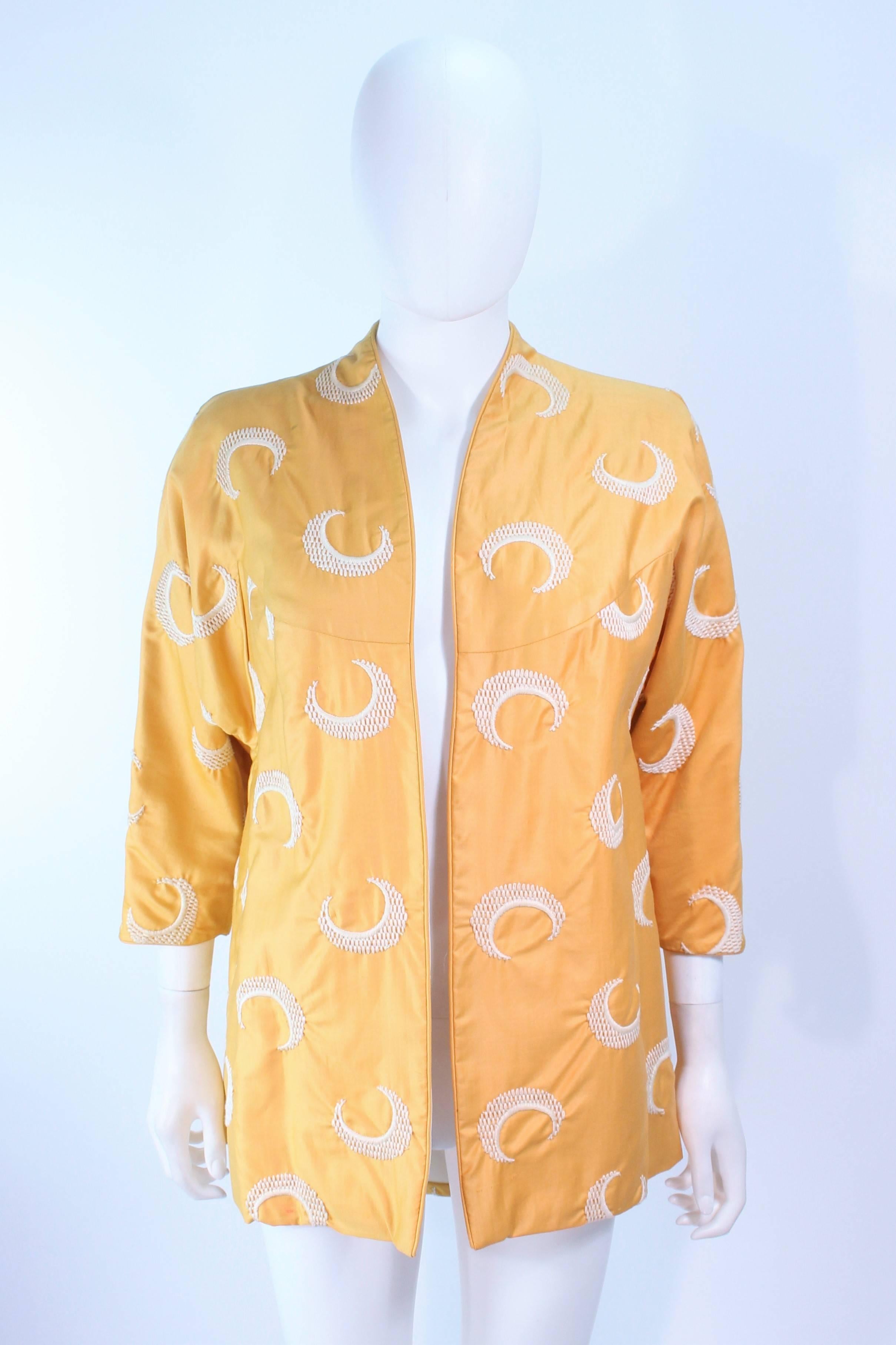 DON LOPER 1950's Yellow Silk embroidered Coat and Dress Ensemble Size 2 For Sale 3