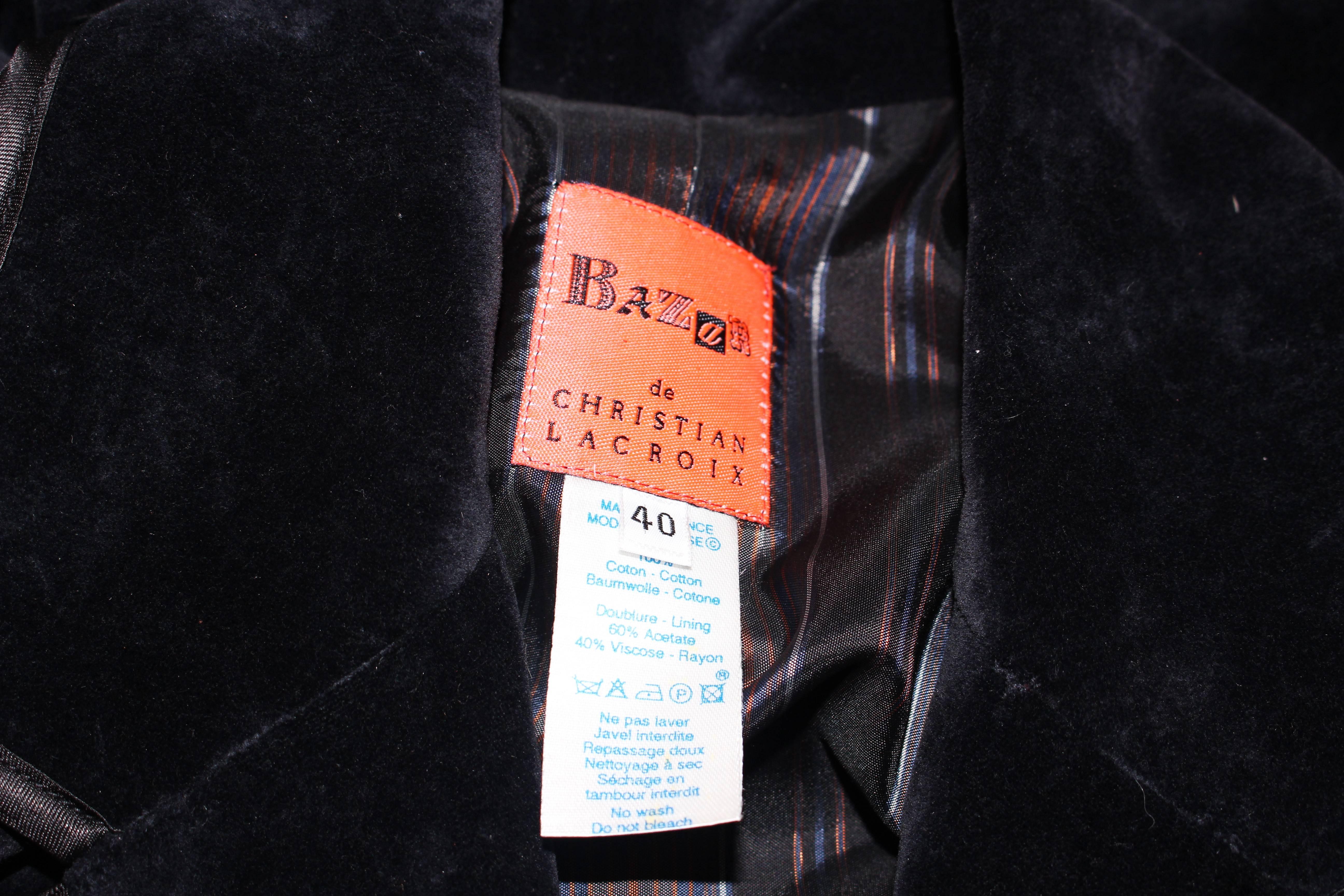 CHRISTIAN LACROIX Black Velvet Jacket with Silk Trim Size 40 For Sale 5