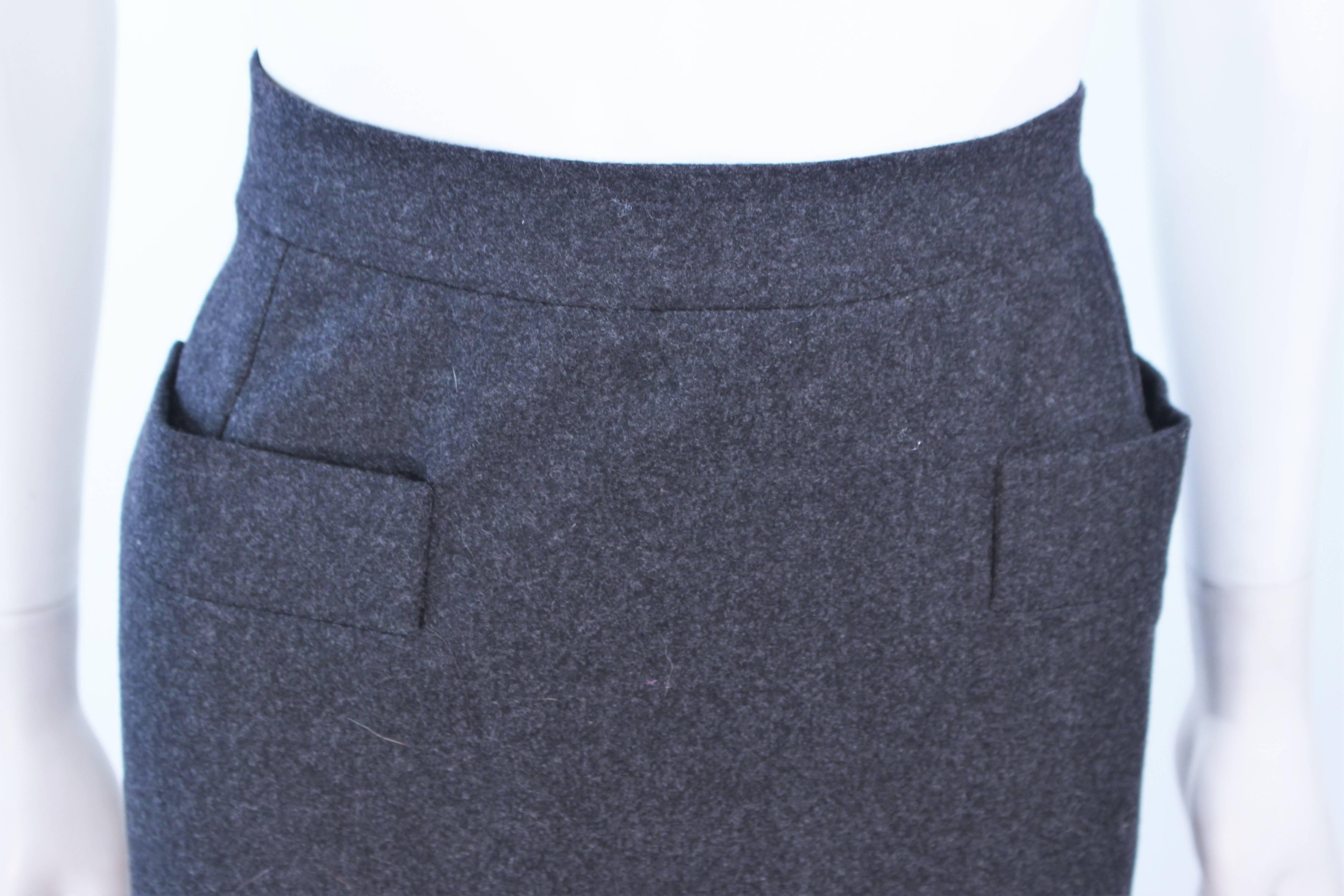 Black YVES SAINT LAURENT Charcoal Wool Pencil Skirt Size 46 