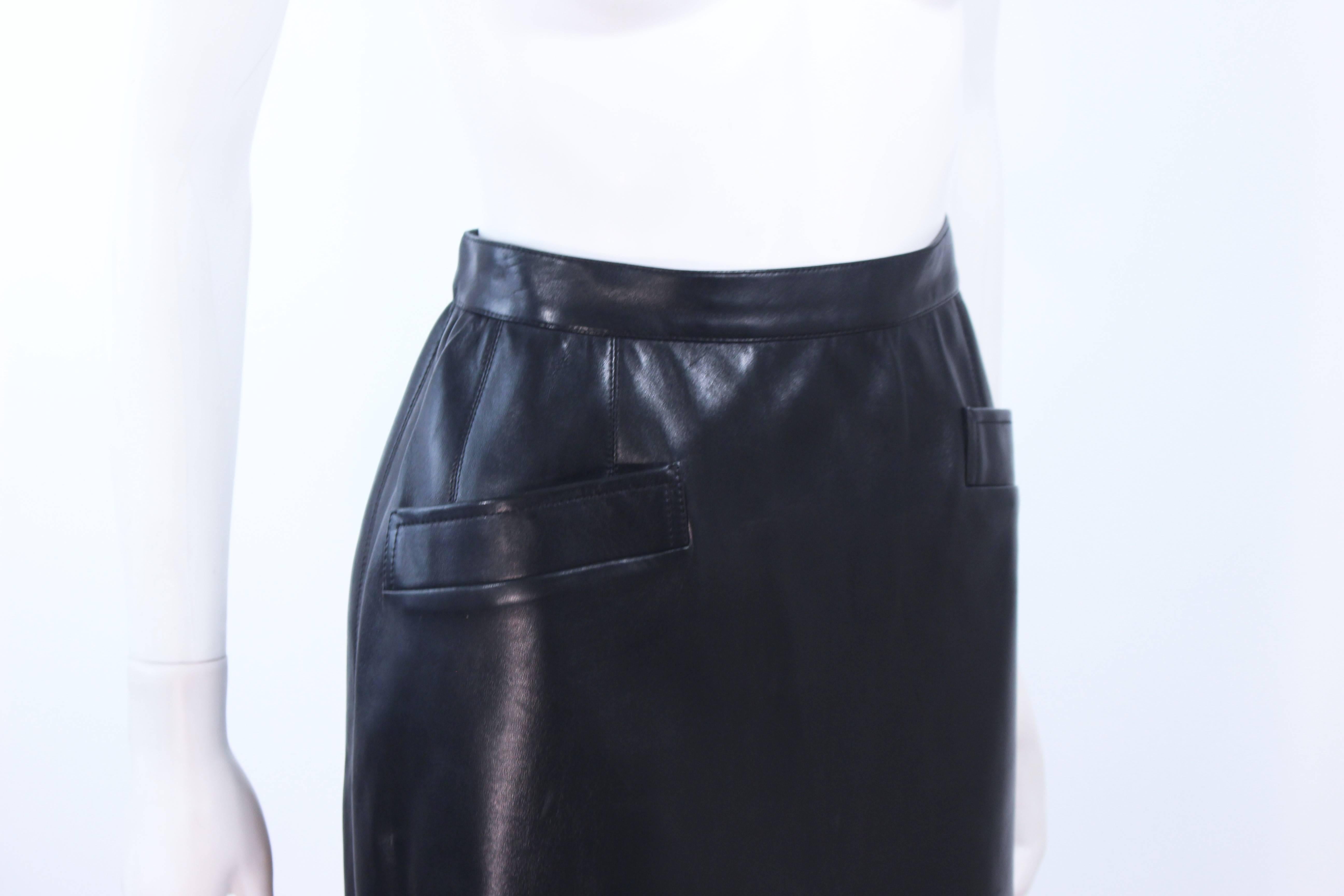 YVES SAINT LAURENT Black Leather Skirt Size 46 In Excellent Condition For Sale In Los Angeles, CA
