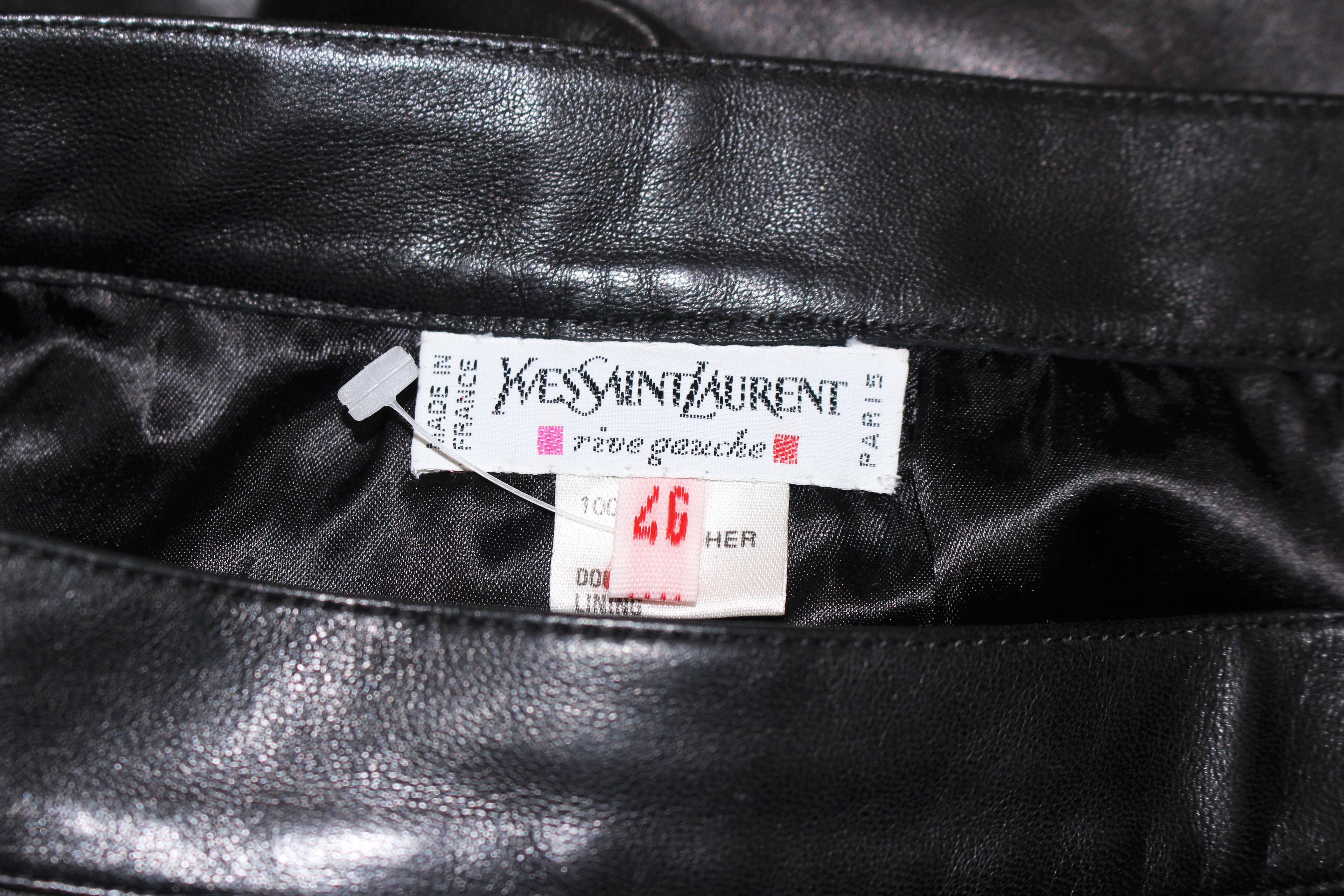 YVES SAINT LAURENT Black Leather Skirt Size 46 For Sale 2