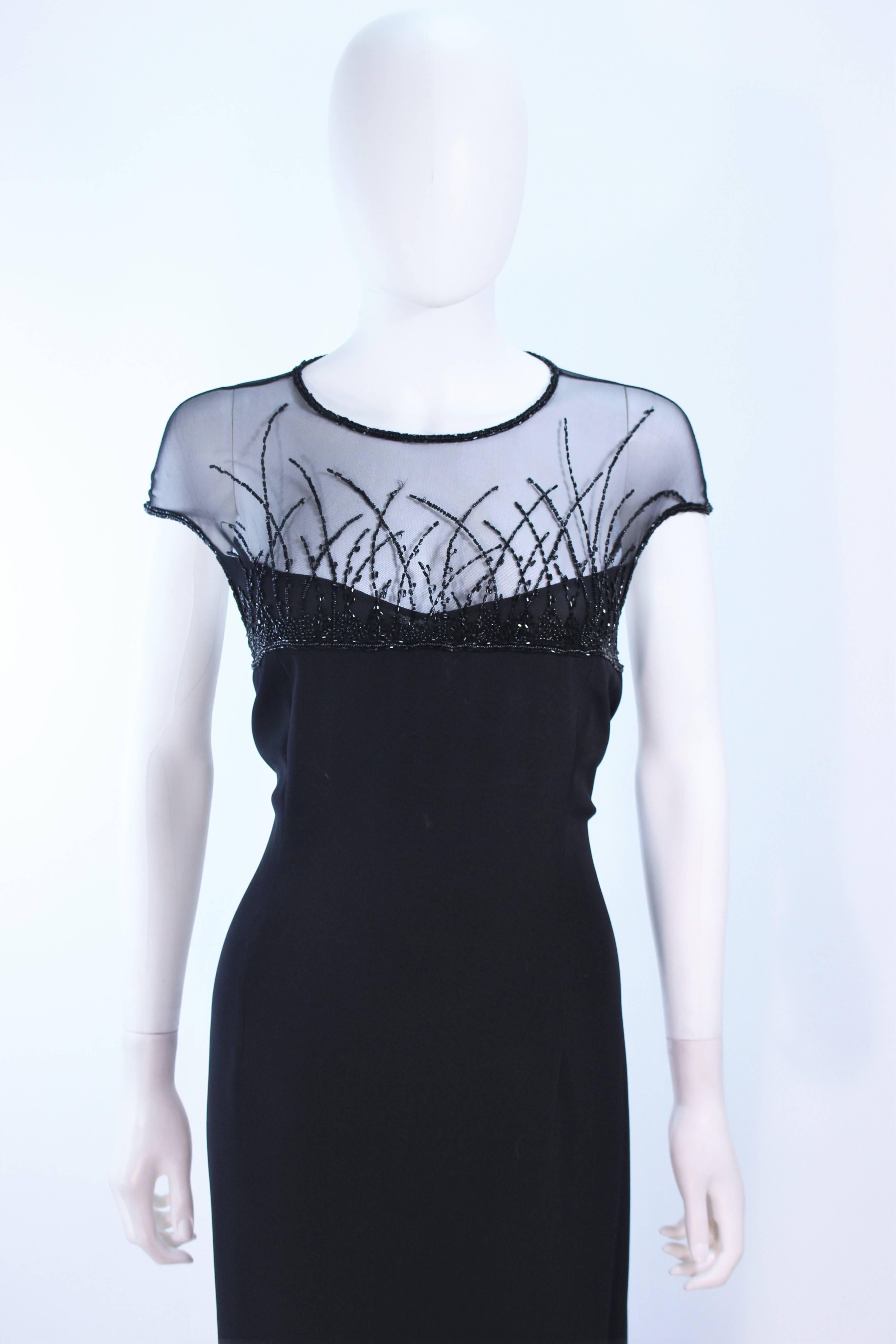 BOB MACKIE Black Sheer Beaded Gown Size 14 In Excellent Condition In Los Angeles, CA