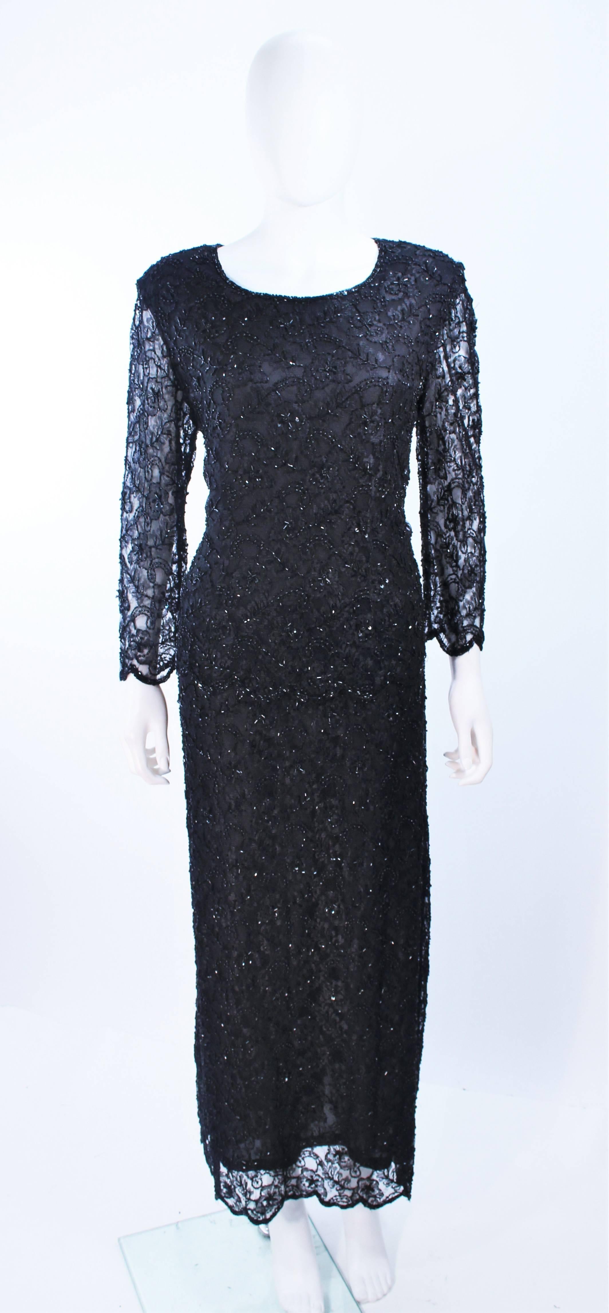 This Frank Usher gown is composed of a beaded lace. Features sheer sleeves with a scallop edge neckline. There is a zipper closure. In excellent vintage condition.

**Please cross-reference measurements for personal accuracy. Size in description