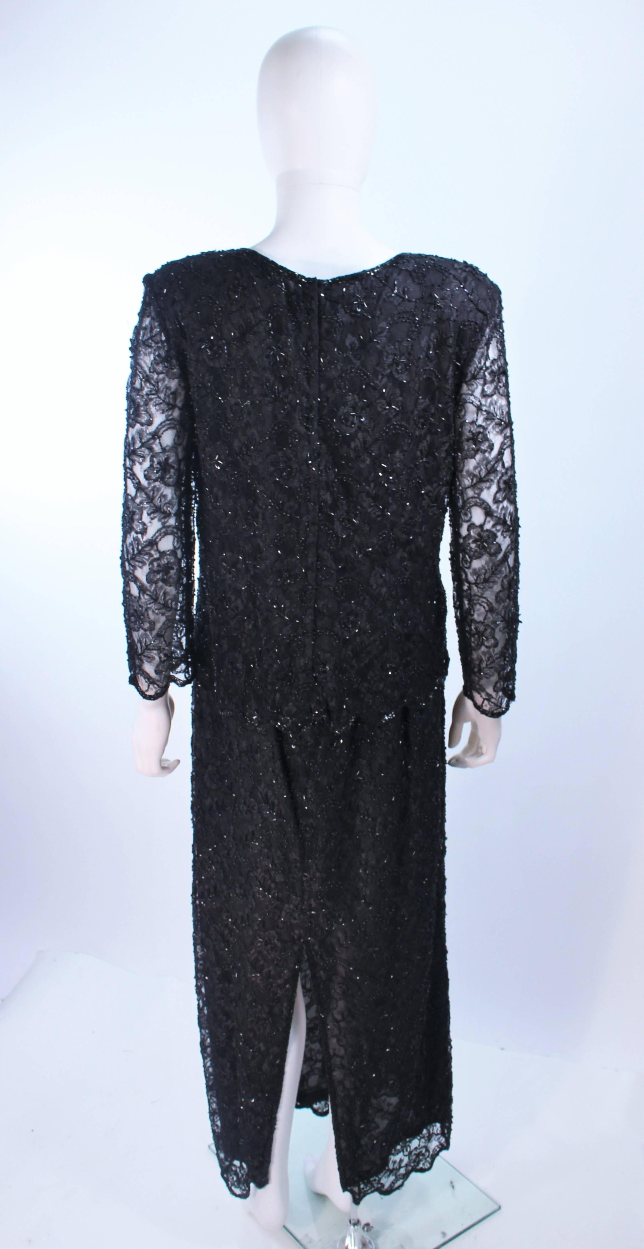 Women's FRANK USHER Black Lace Beaded Gown Sheer Sleeves Size 12 For Sale