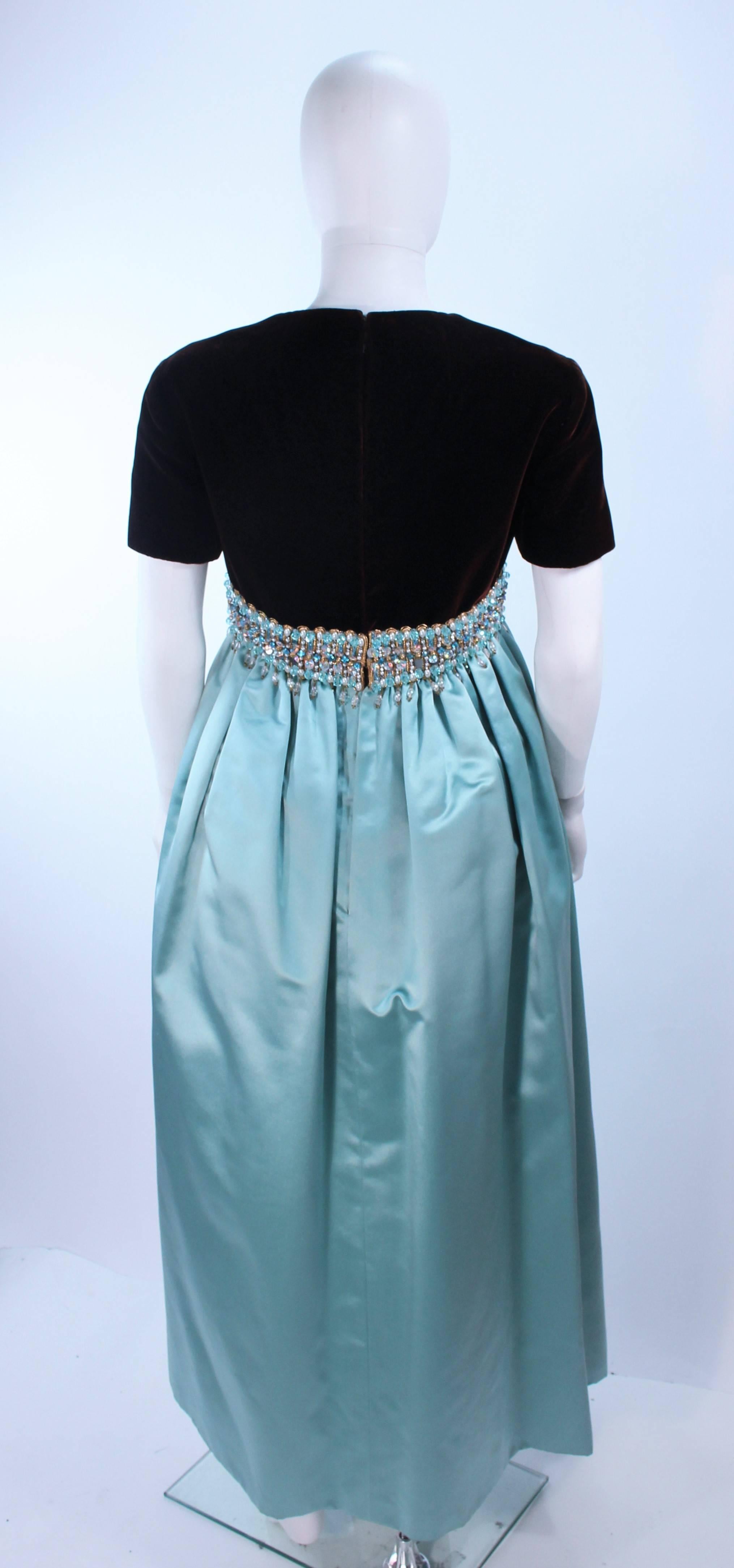 Women's SARMI Brown Velvet and Aqua Silk Gown with Embellished Waist Size 4 6