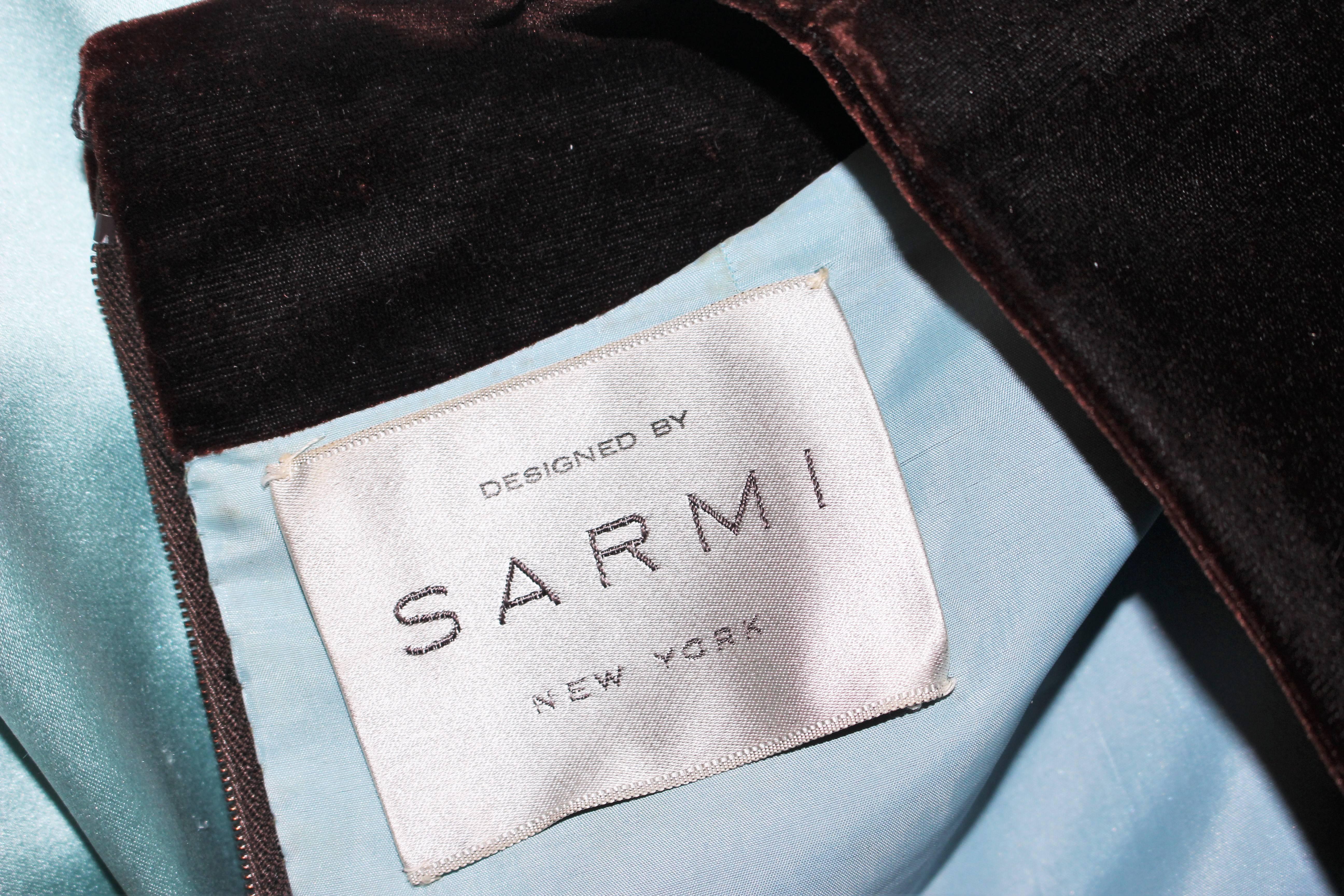 SARMI Brown Velvet and Aqua Silk Gown with Embellished Waist Size 4 6 1